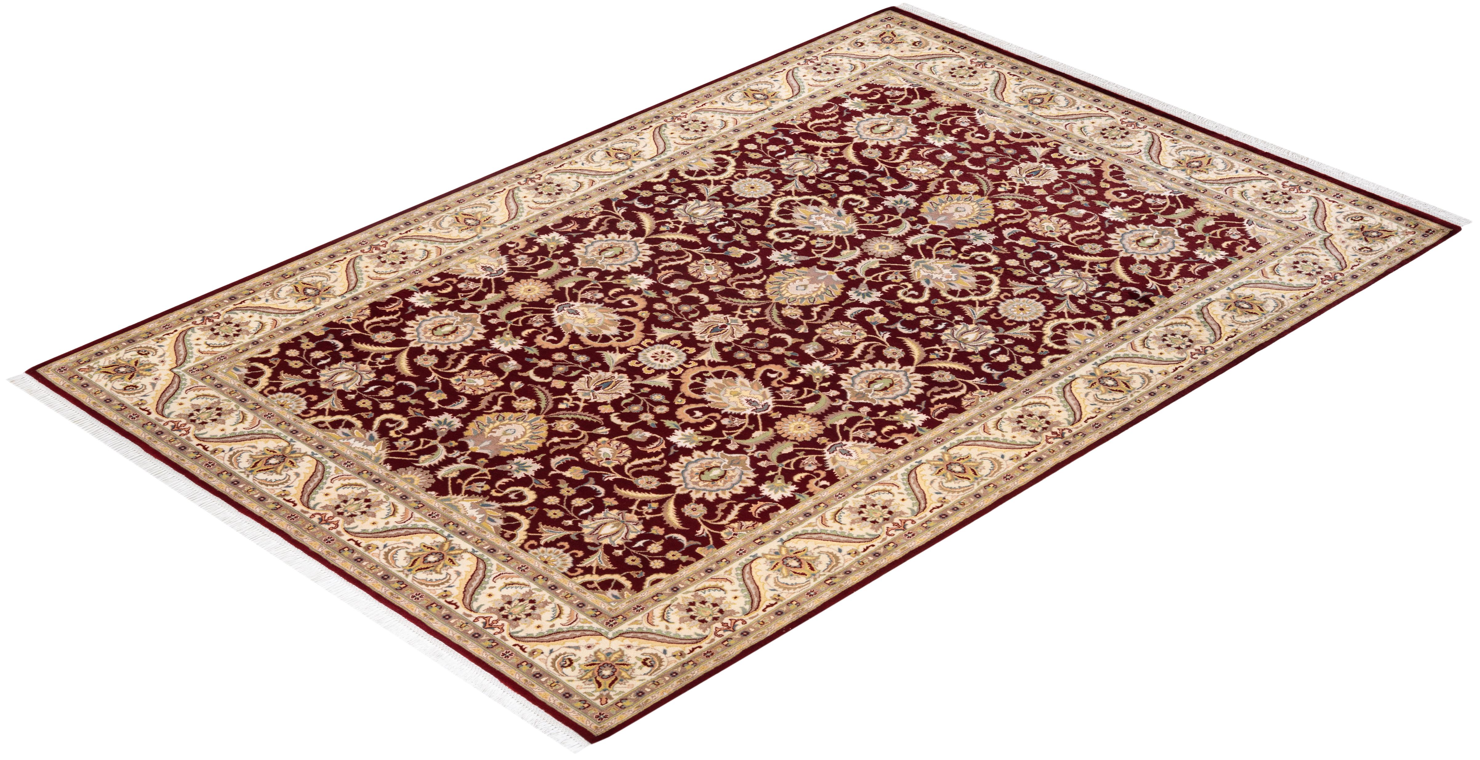 Handgeknüpfter traditioneller orientalischer Mogul-Roter Teppich, handgeknüpft, Unikat im Angebot 2