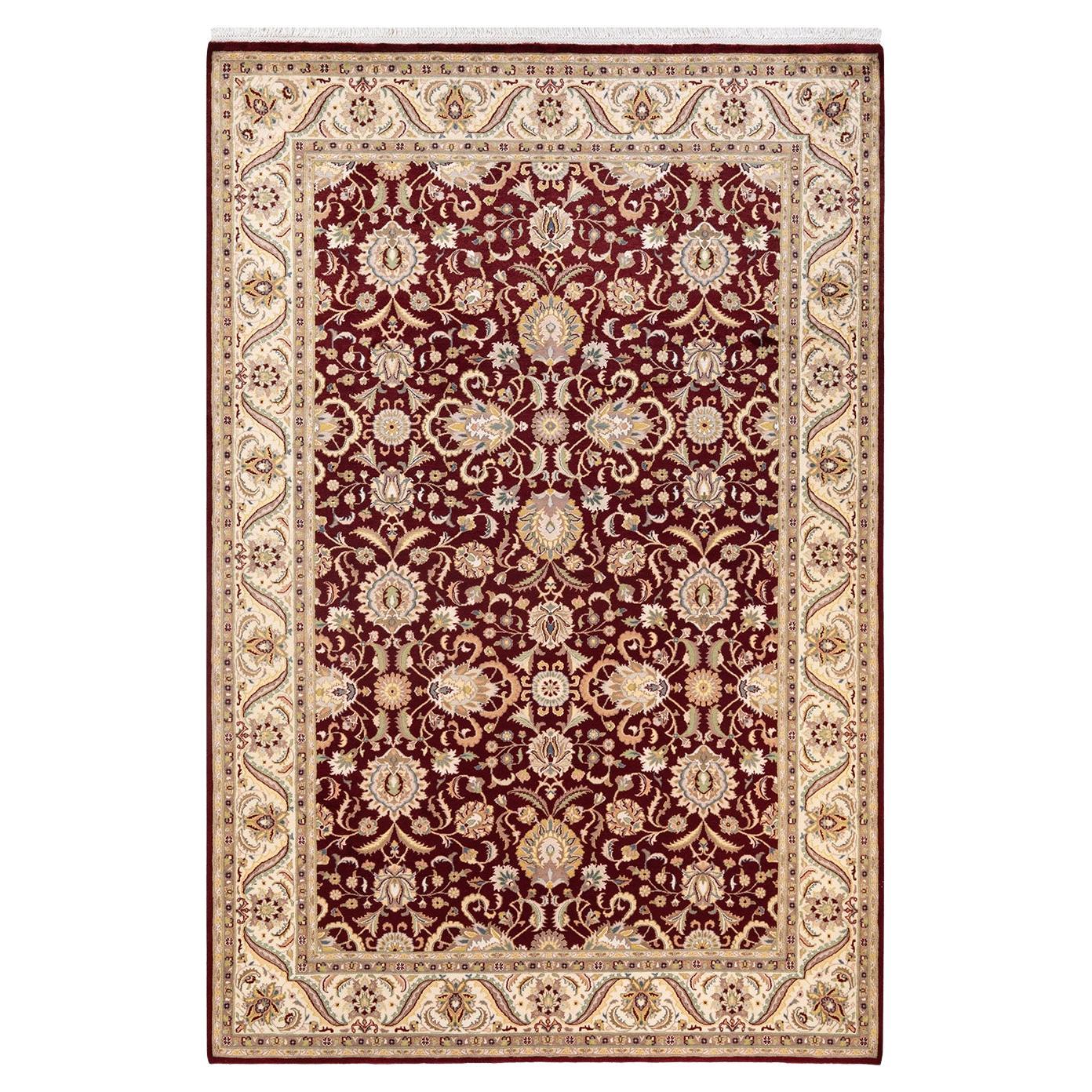 Handgeknüpfter traditioneller orientalischer Mogul-Roter Teppich, handgeknüpft, Unikat