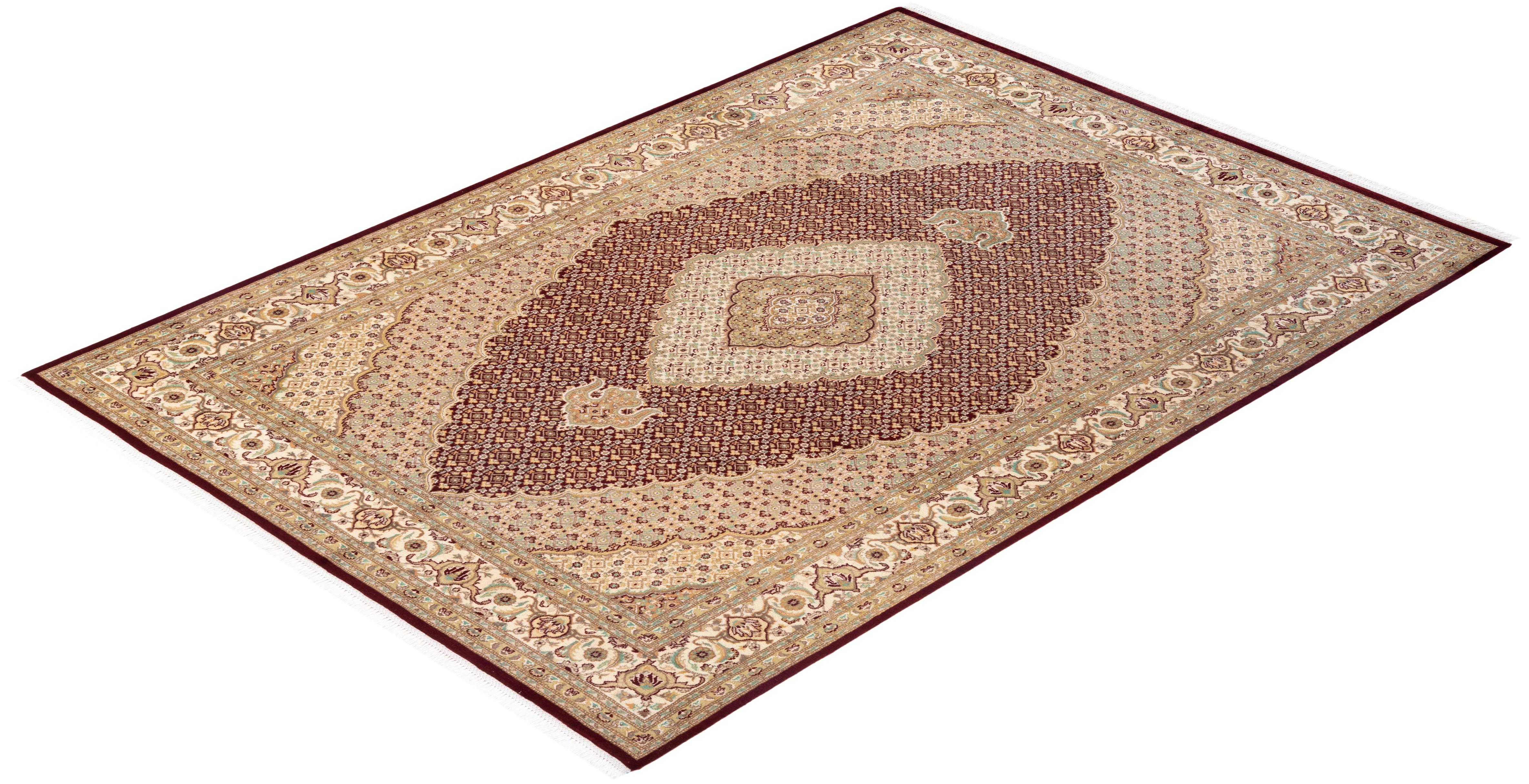 One-of-a-Kind Hand Knotted Traditional Oriental Mogul Red Area Rug For Sale 2