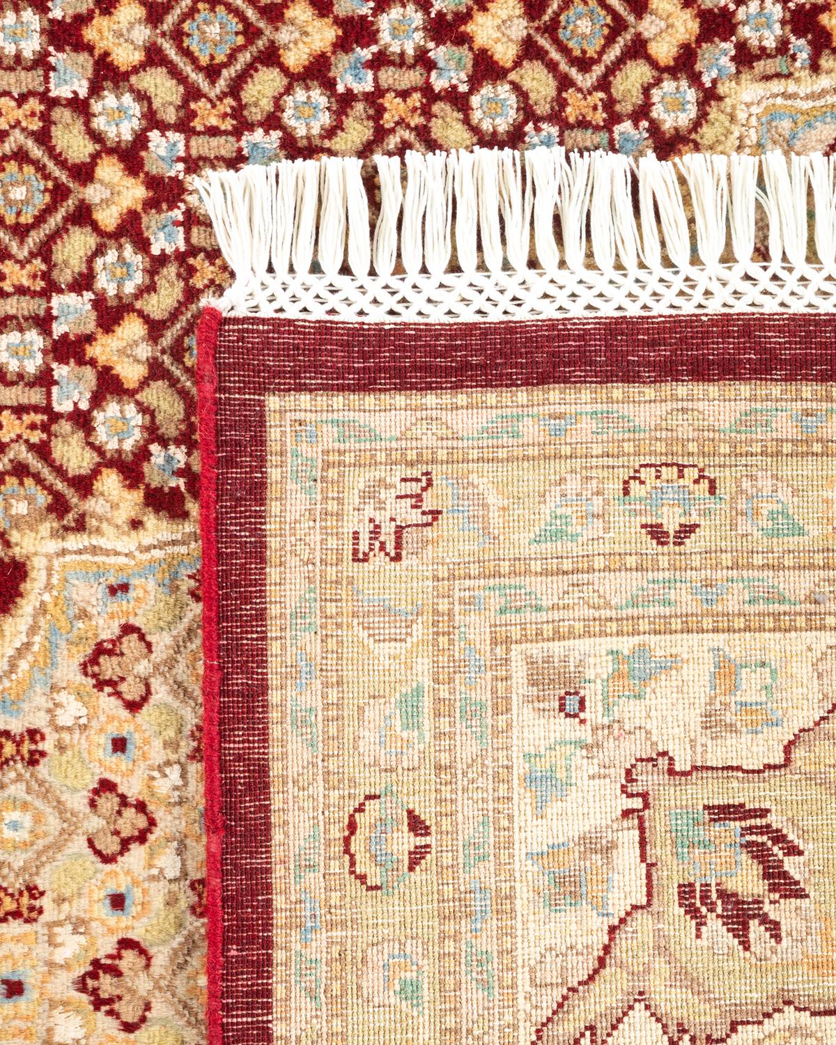 XXIe siècle et contemporain Tapis traditionnel oriental rouge moghol noué à la main, unique en son genre en vente