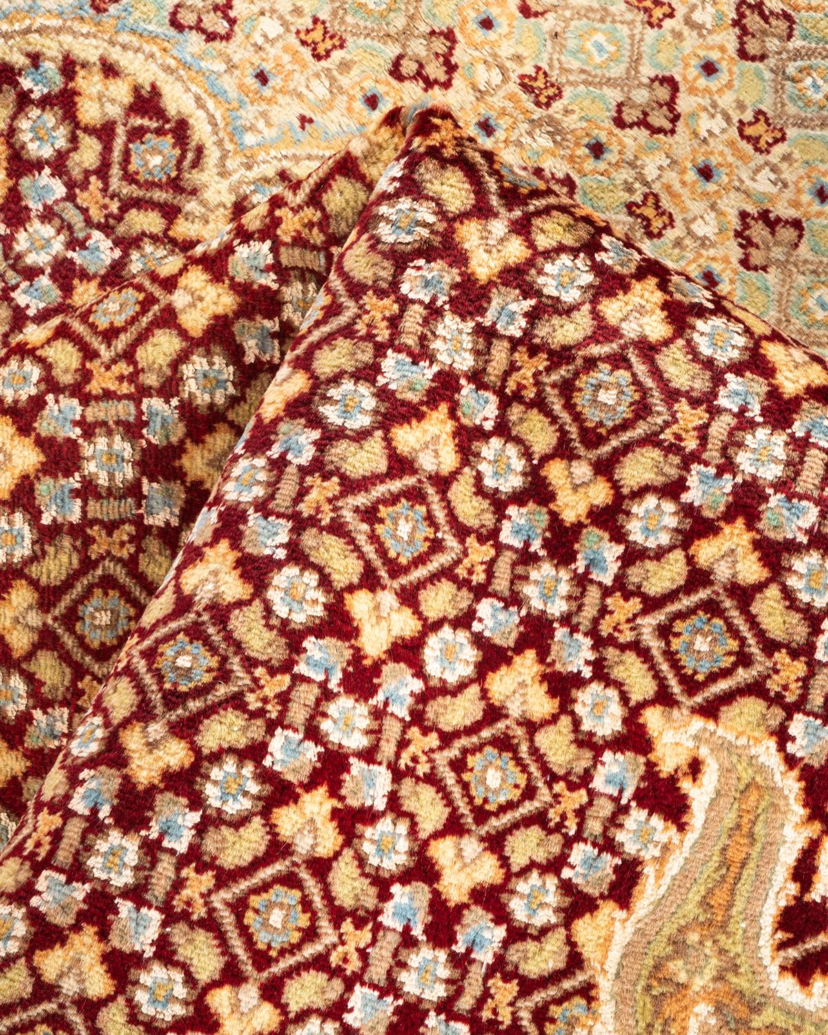 Tapis traditionnel oriental rouge moghol noué à la main, unique en son genre en vente 1