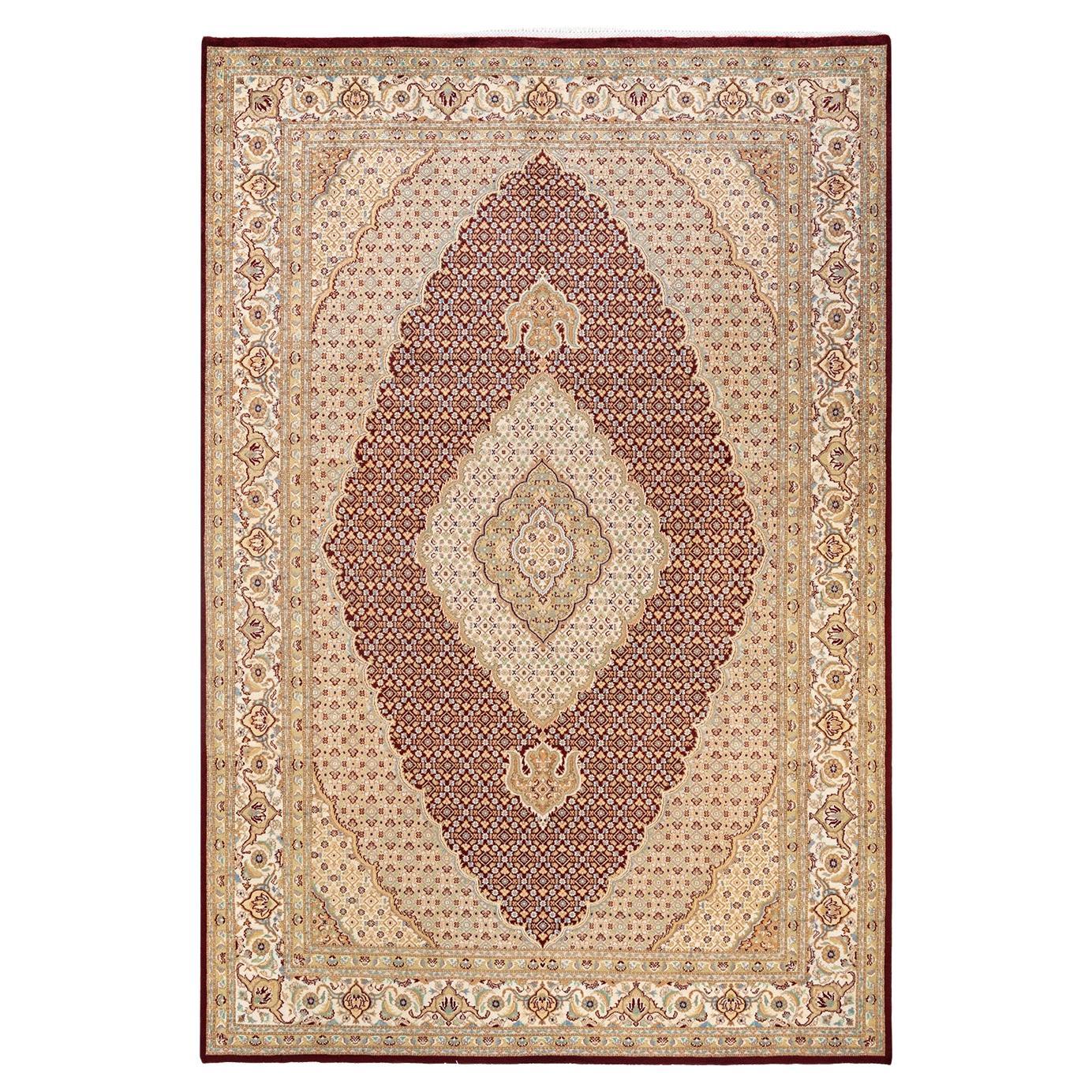Handgeknüpfter, traditioneller, orientalischer Mogul-Roter Teppich, Unikat