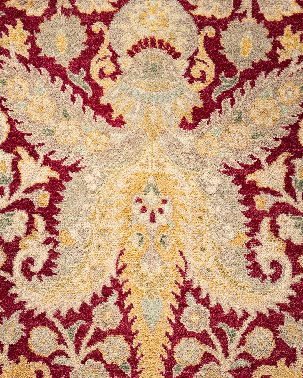 Pakistani One-of-a-kind Hand Knotted Traditional Oriental Mogul Red Area Rug For Sale
