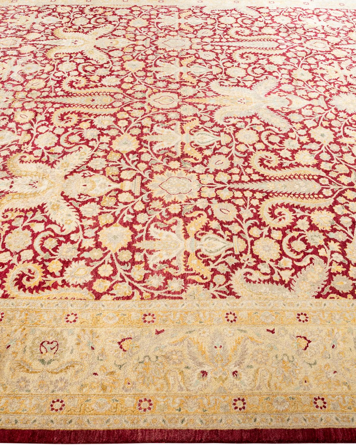 One-of-a-kind Hand Knotted Traditional Oriental Mogul Red Area Rug In New Condition For Sale In Norwalk, CT