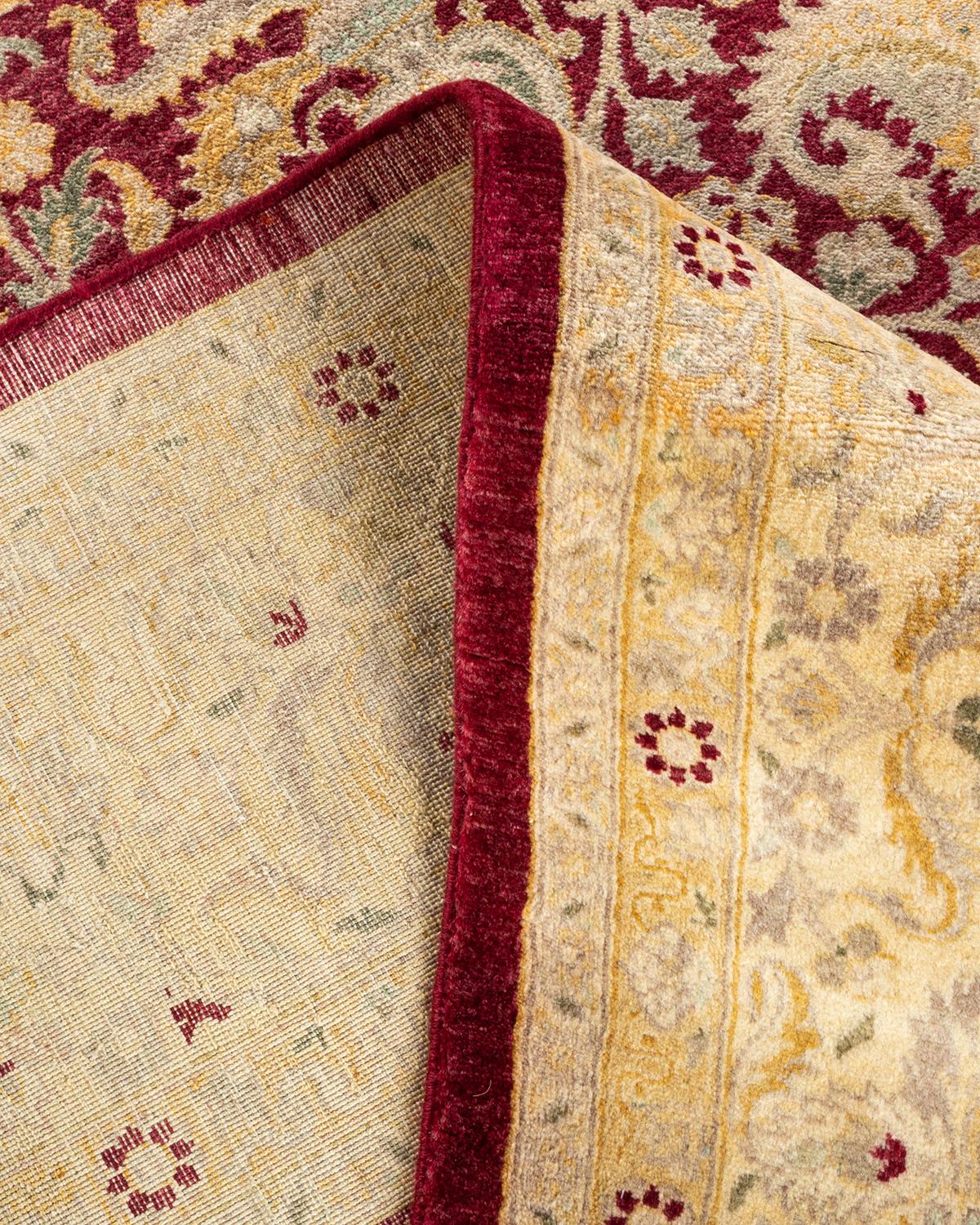 Wool One-of-a-kind Hand Knotted Traditional Oriental Mogul Red Area Rug For Sale