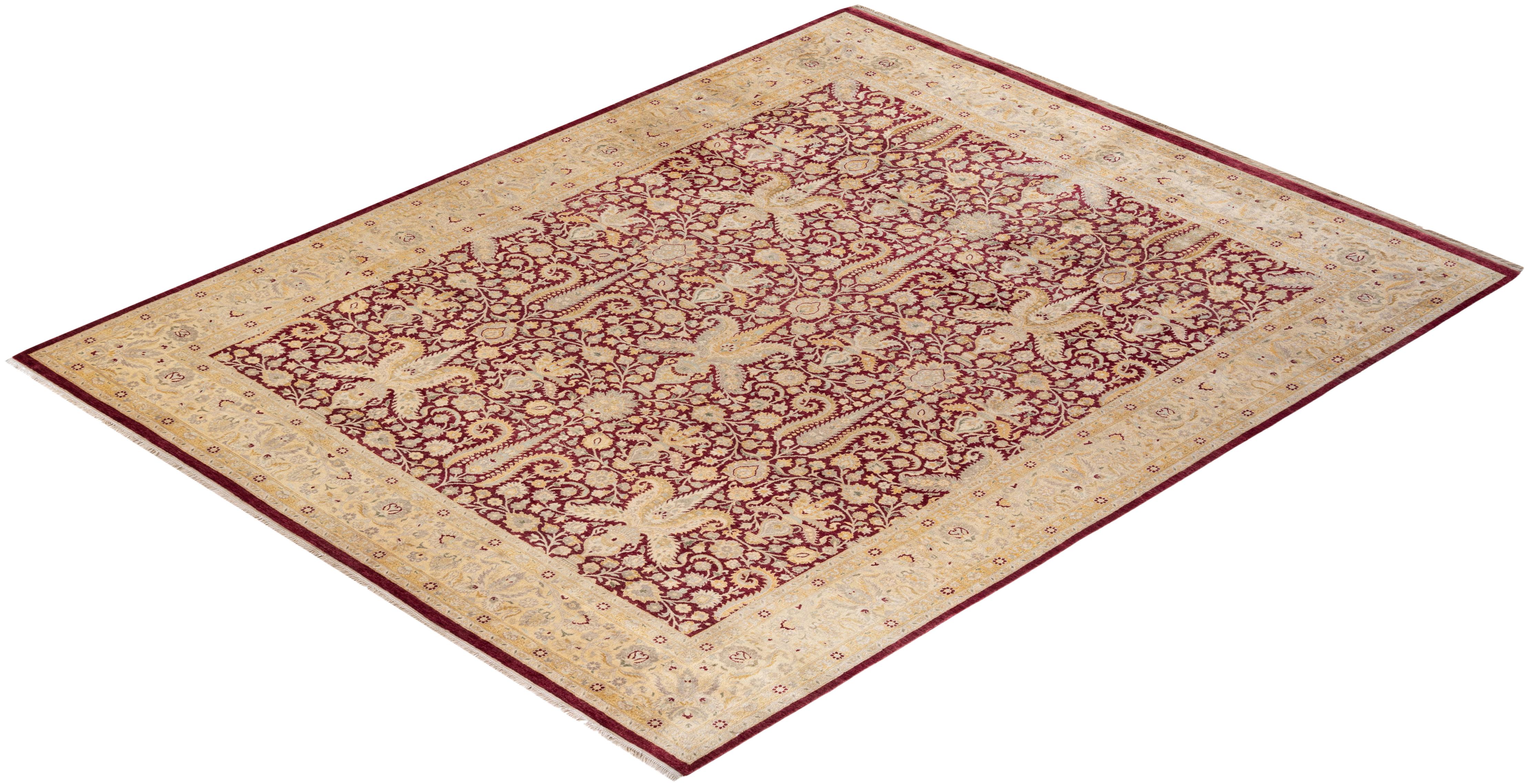 One-of-a-kind Hand Knotted Traditional Oriental Mogul Red Area Rug For Sale 2
