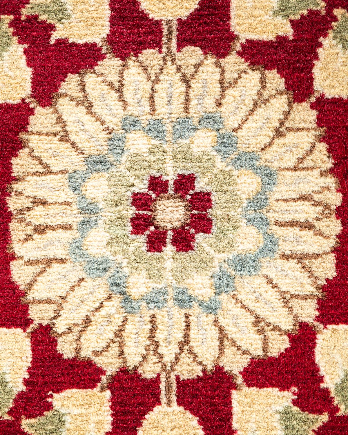 Pakistani One-Of-A-Kind Hand Knotted Traditional Oriental Mogul Red Area Rug For Sale
