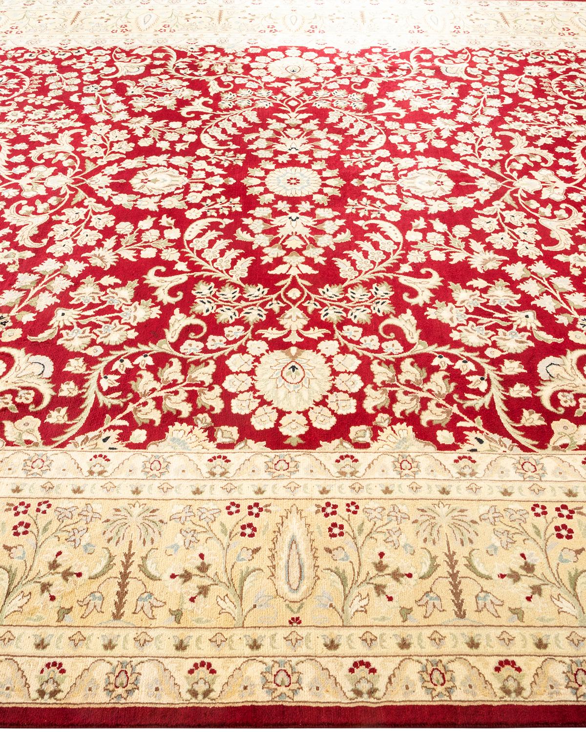 One-Of-A-Kind Hand Knotted Traditional Oriental Mogul Red Area Rug In New Condition For Sale In Norwalk, CT