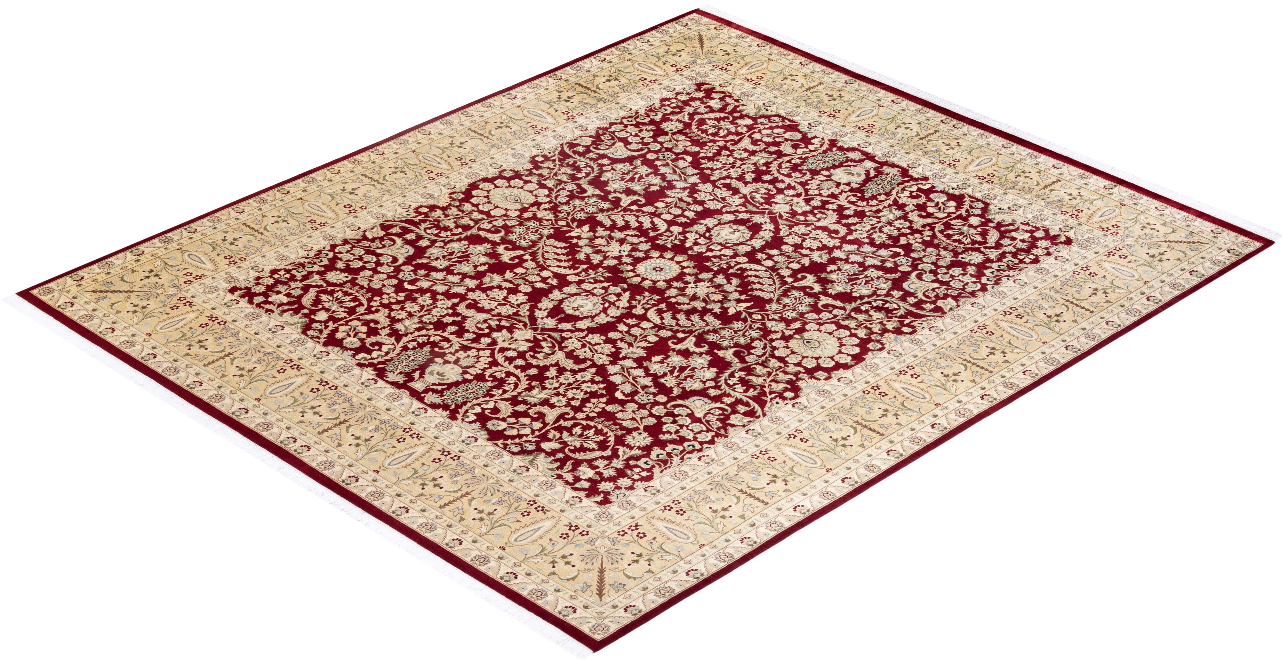 One-Of-A-Kind Hand Knotted Traditional Oriental Mogul Red Area Rug For Sale 2