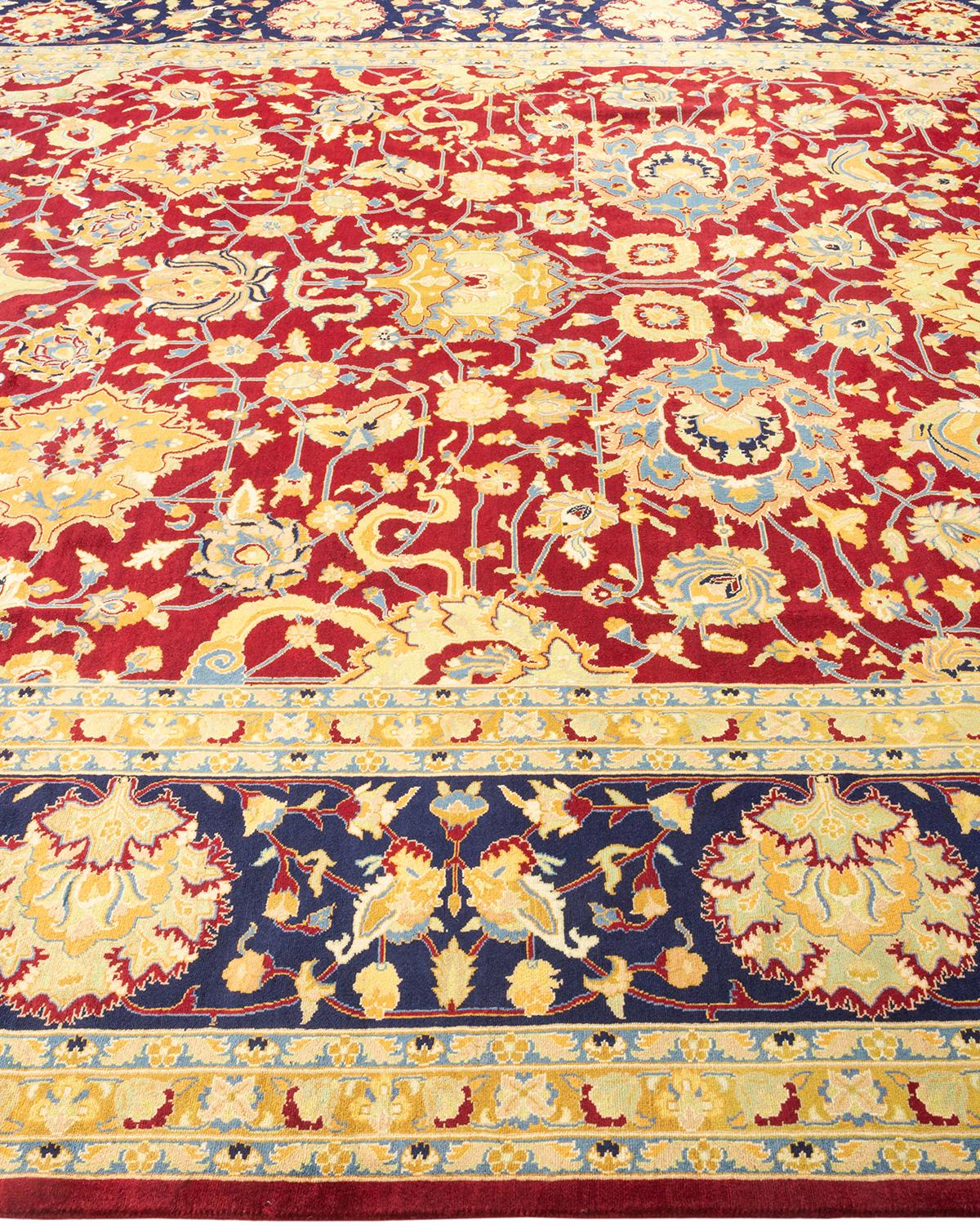 One-Of-A-Kind Hand Knotted Traditional Oriental Mogul Red Area Rug In New Condition For Sale In Norwalk, CT