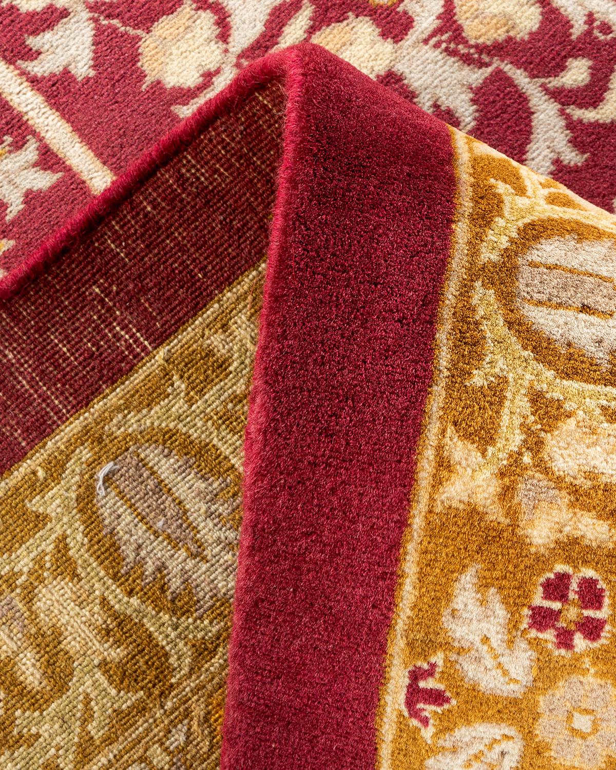 Wool One-Of-A-Kind Hand Knotted Traditional Oriental Mogul Red Area Rug For Sale