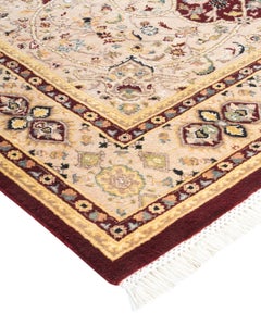 Handgeknpfter traditioneller orientalischer Mogul-Teppich in Rot, Unikat