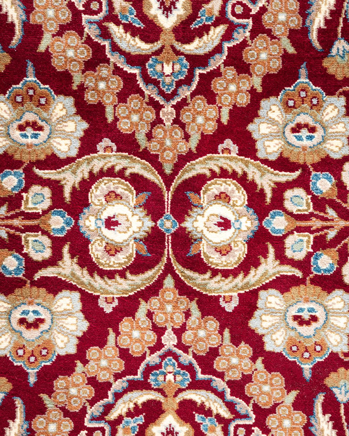 Pakistani One of a Kind Hand Knotted Traditional Oriental Mogul Red Area Rug For Sale