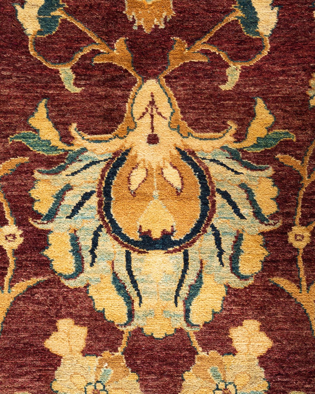 Pakistani One of a Kind Hand Knotted Traditional Oriental Mogul Red Area Rug For Sale