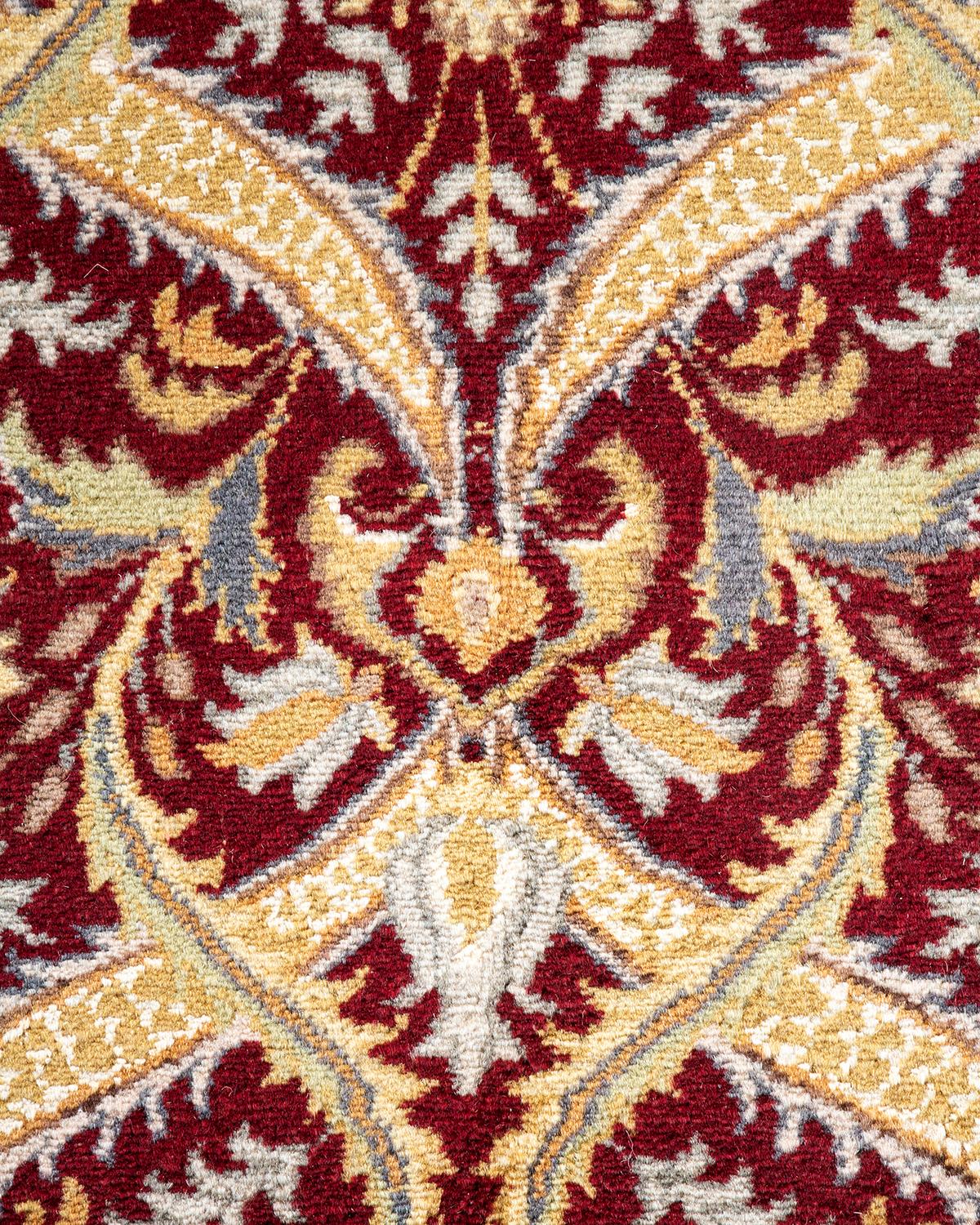 Pakistani One of a Kind Hand Knotted Traditional Oriental Mogul Red Area Rug For Sale