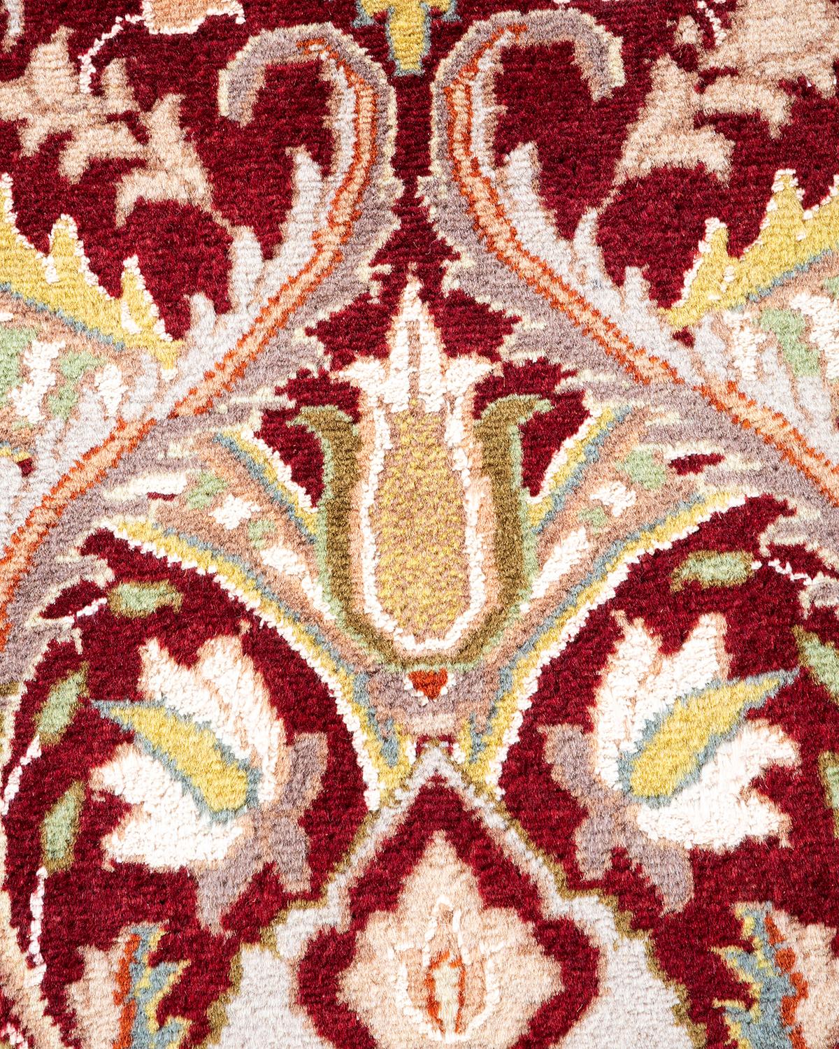 Pakistani One of a Kind Hand Knotted Traditional Oriental Mogul Red Area Rug For Sale