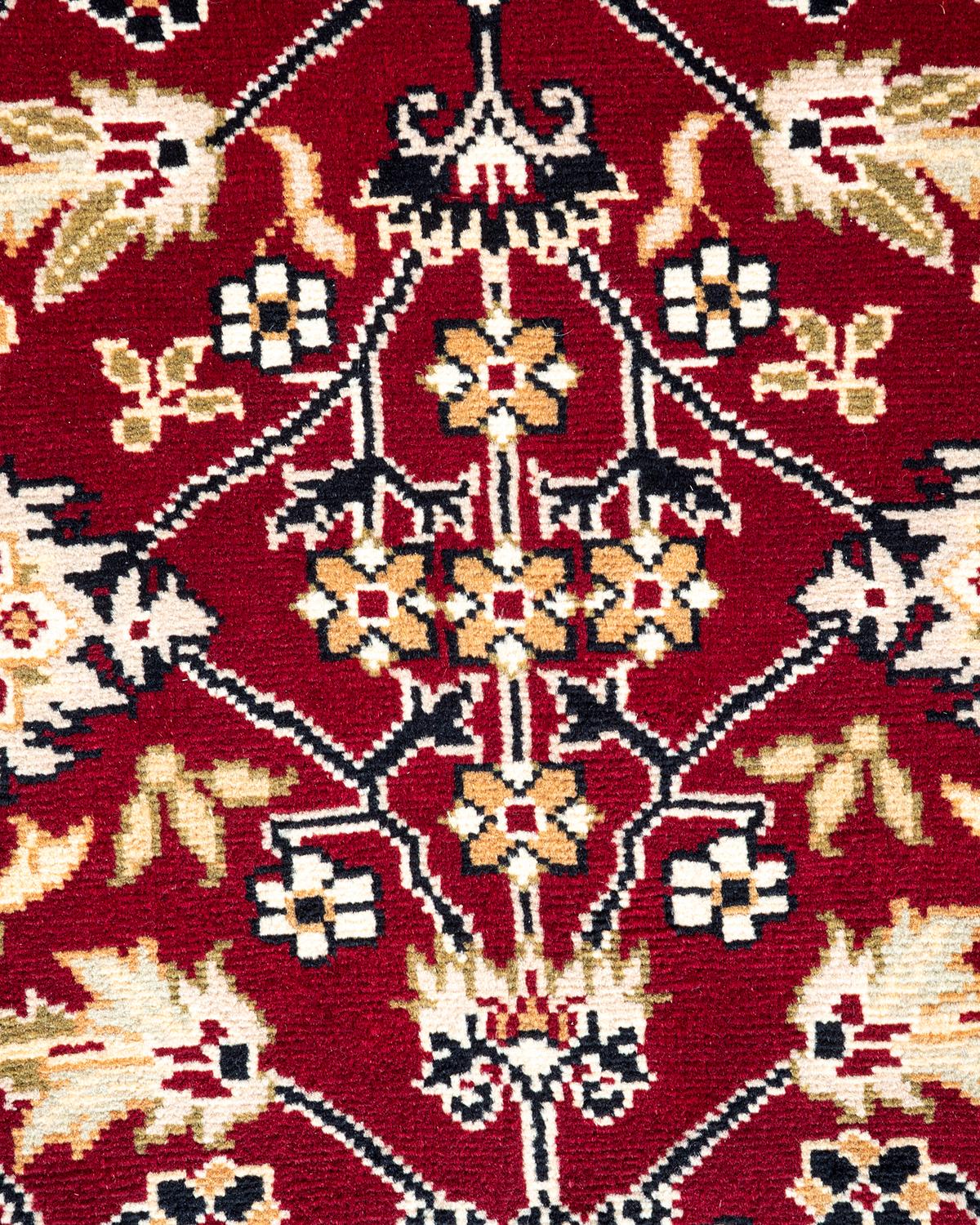 Pakistani One of a Kind Hand Knotted Traditional Oriental Mogul Red Area Rug For Sale