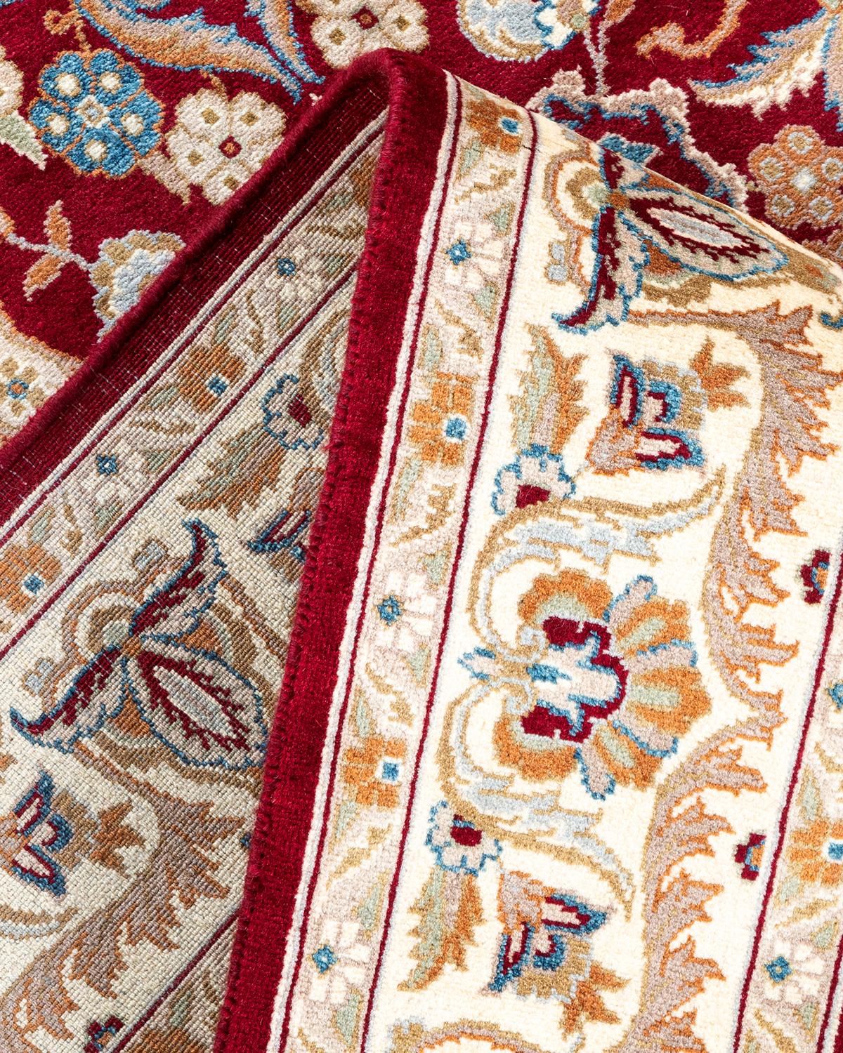 Wool One of a Kind Hand Knotted Traditional Oriental Mogul Red Area Rug For Sale