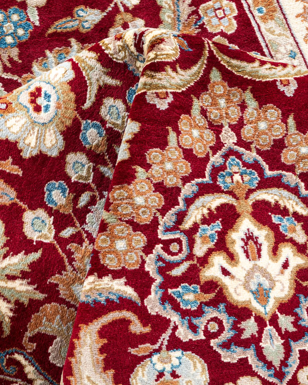 One of a Kind Hand Knotted Traditional Oriental Mogul Red Area Rug For Sale 1