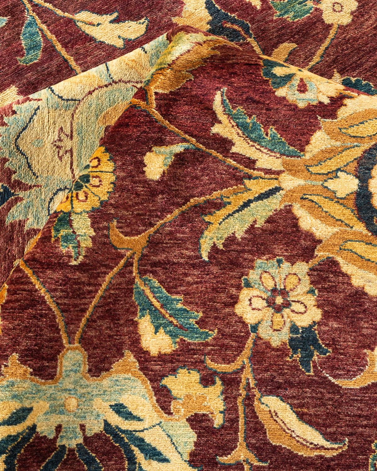 One of a Kind Hand Knotted Traditional Oriental Mogul Red Area Rug For Sale 1