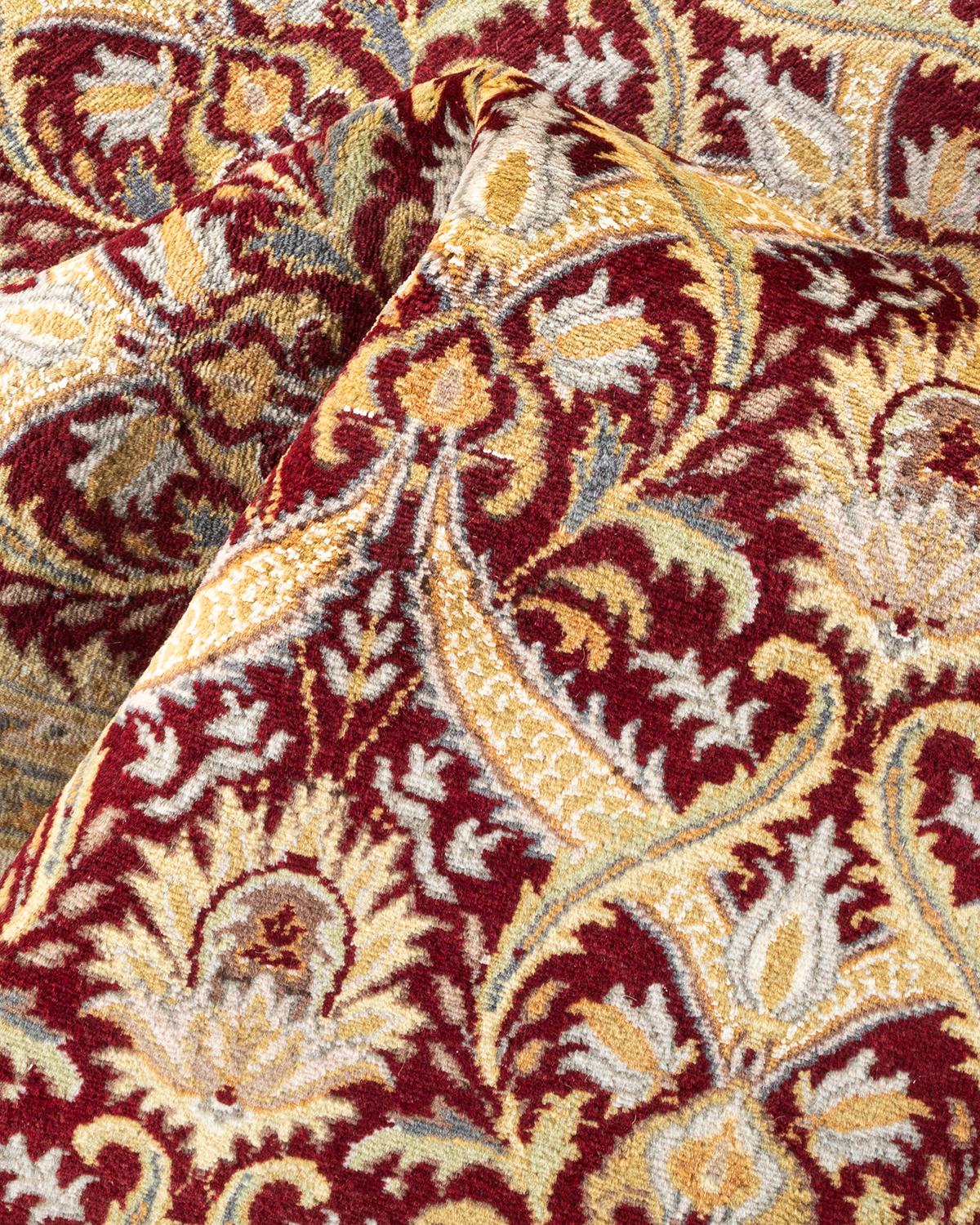One of a Kind Hand Knotted Traditional Oriental Mogul Red Area Rug For Sale 1