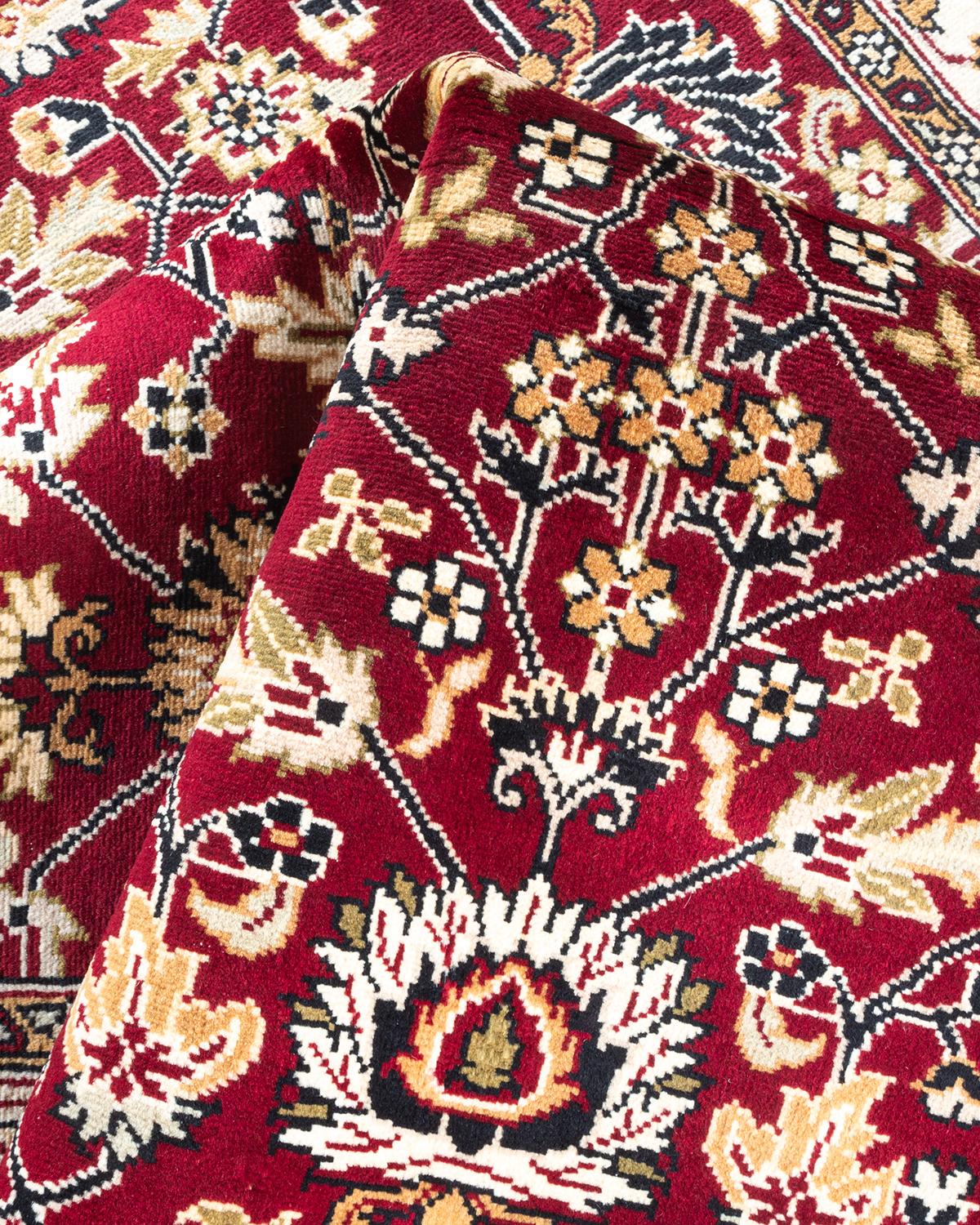 One of a Kind Hand Knotted Traditional Oriental Mogul Red Area Rug For Sale 1