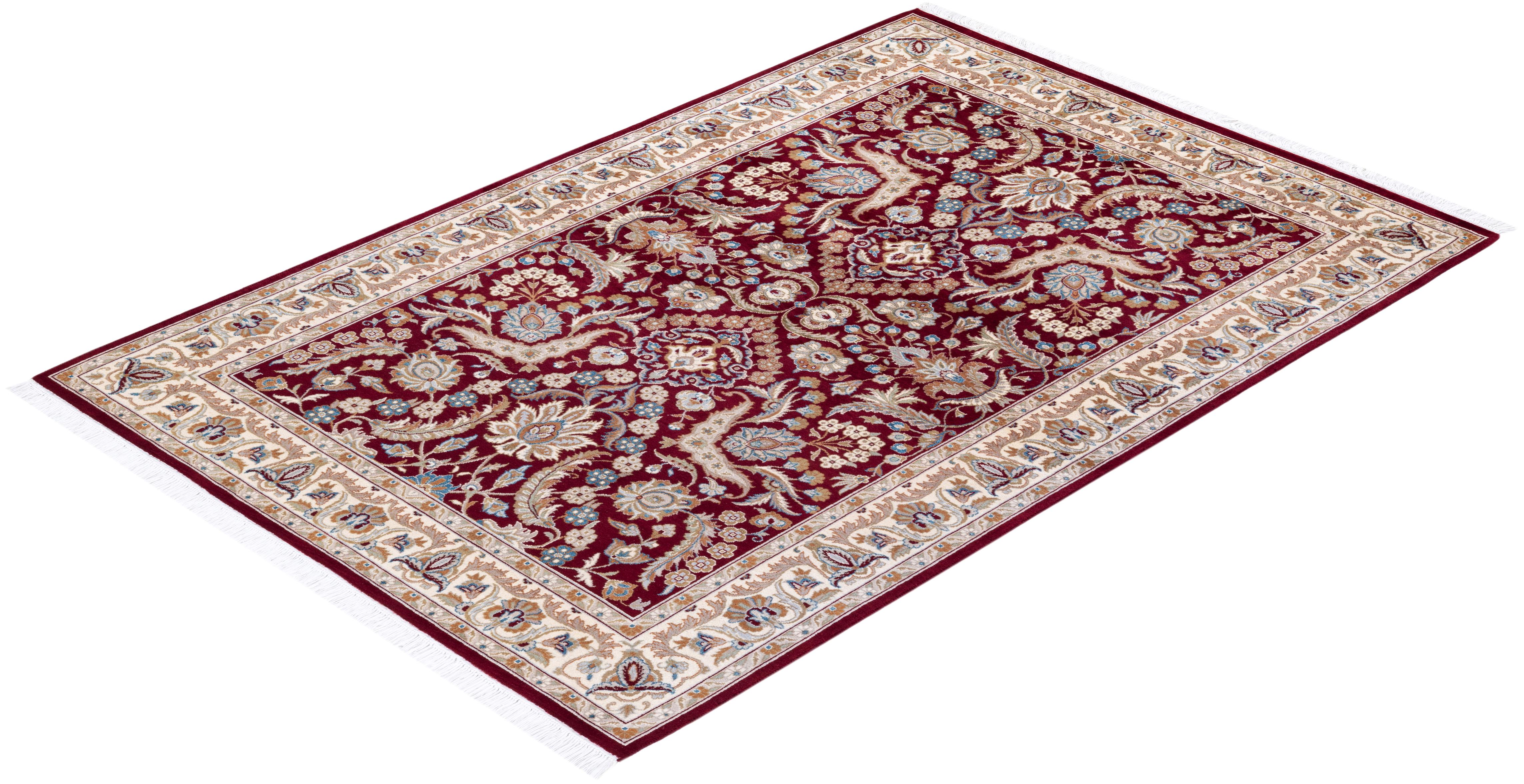 One of a Kind Hand Knotted Traditional Oriental Mogul Red Area Rug For Sale 2