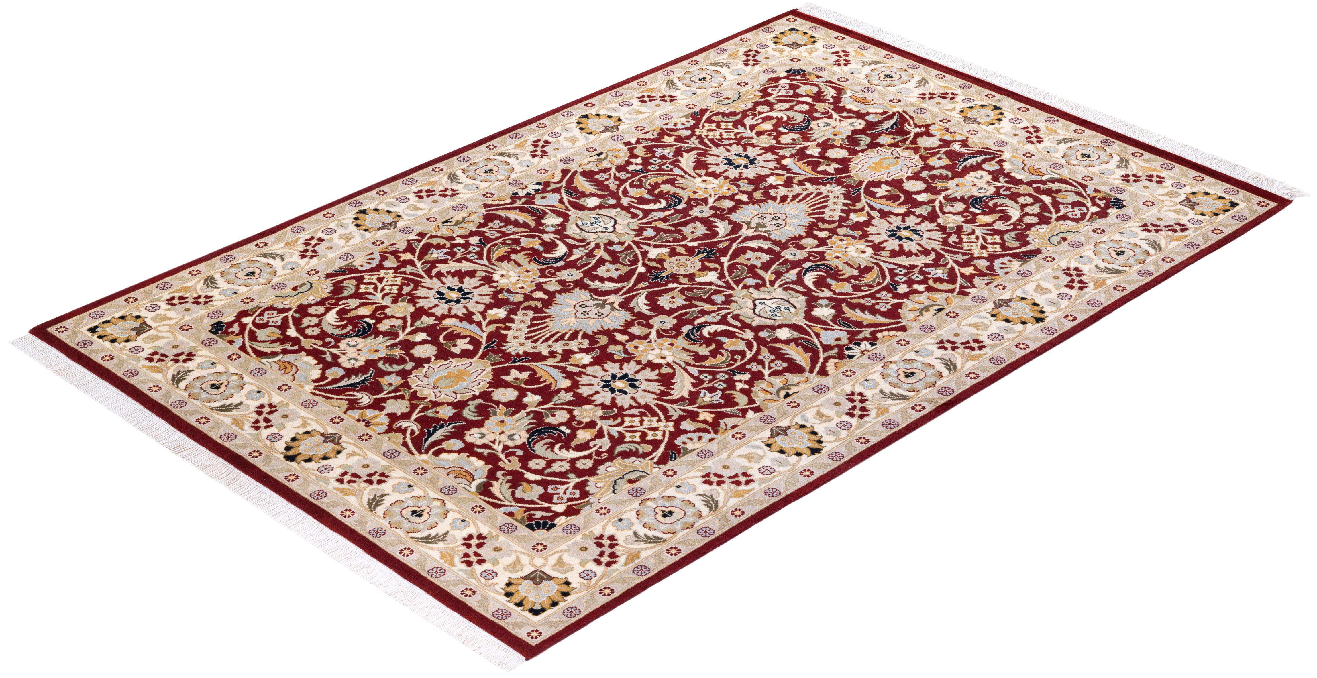 Handgeknpfter traditioneller orientalischer Mogul-Teppich in Rot, Unikat im Angebot 2