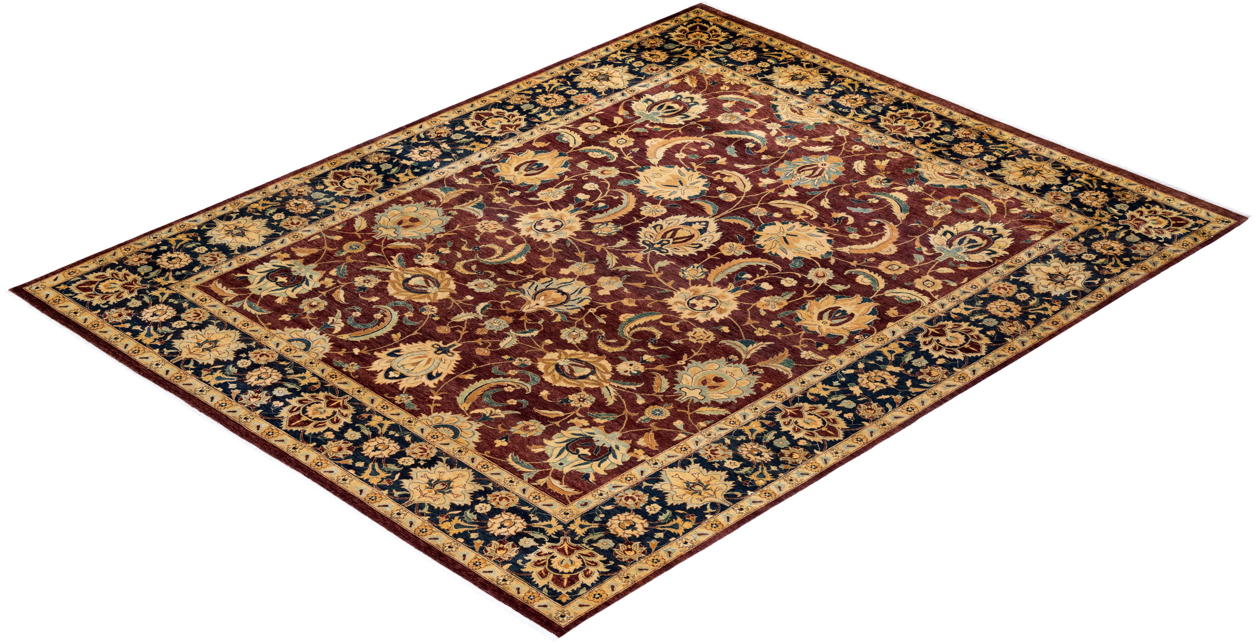 One of a Kind Hand Knotted Traditional Oriental Mogul Red Area Rug For Sale 2