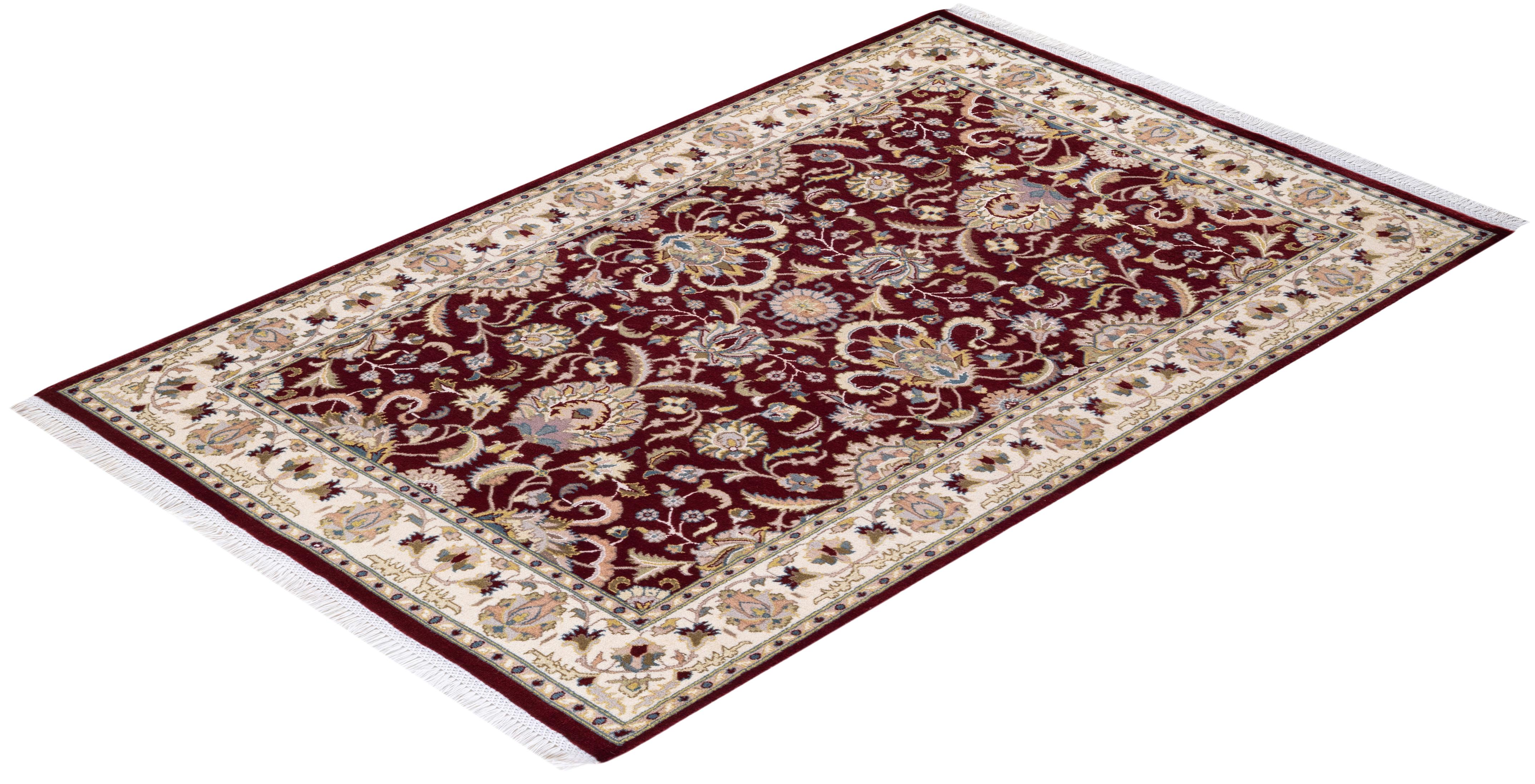 Handgeknpfter traditioneller orientalischer Mogul-Teppich in Rot, Unikat im Angebot 2
