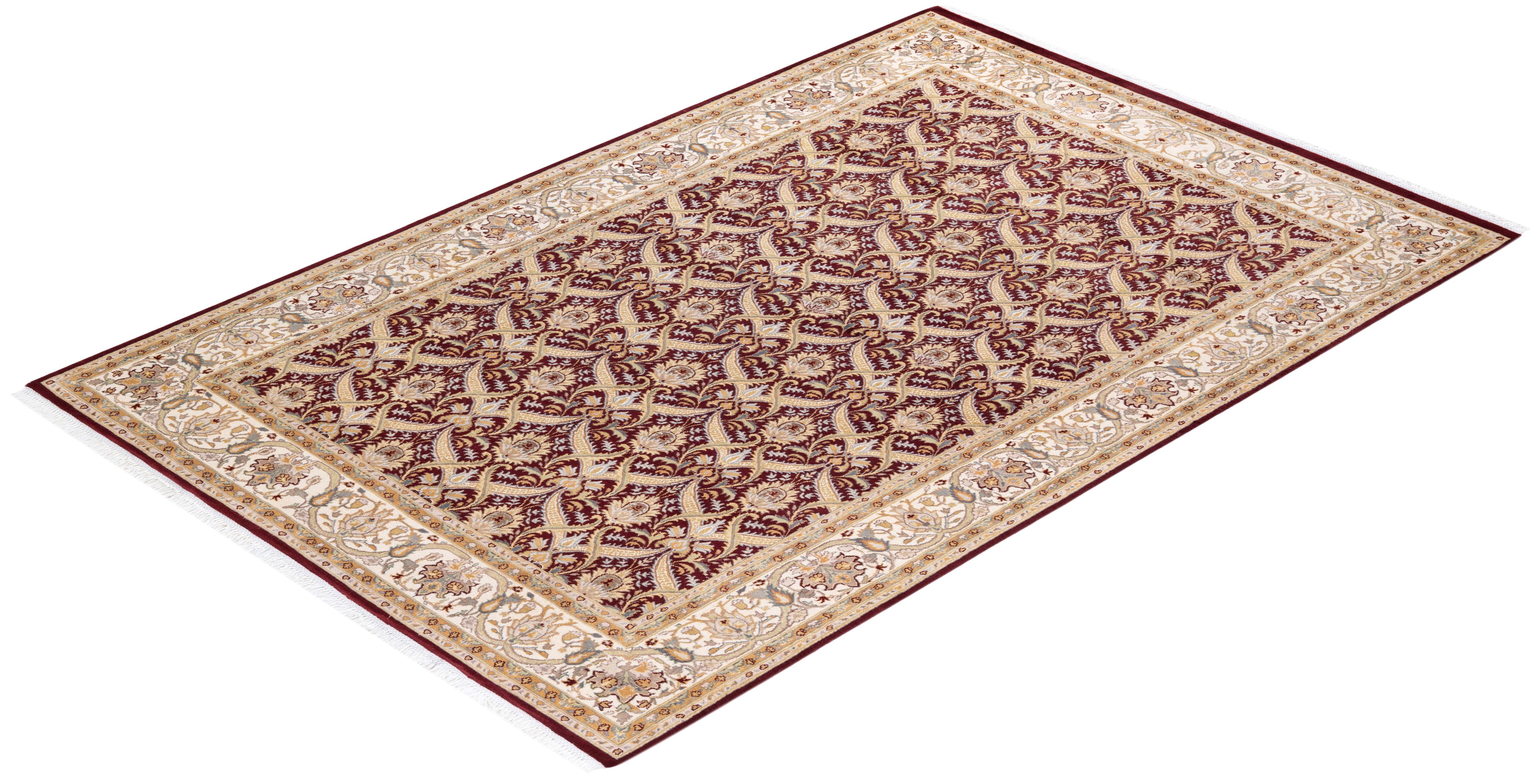 One of a Kind Hand Knotted Traditional Oriental Mogul Red Area Rug For Sale 2