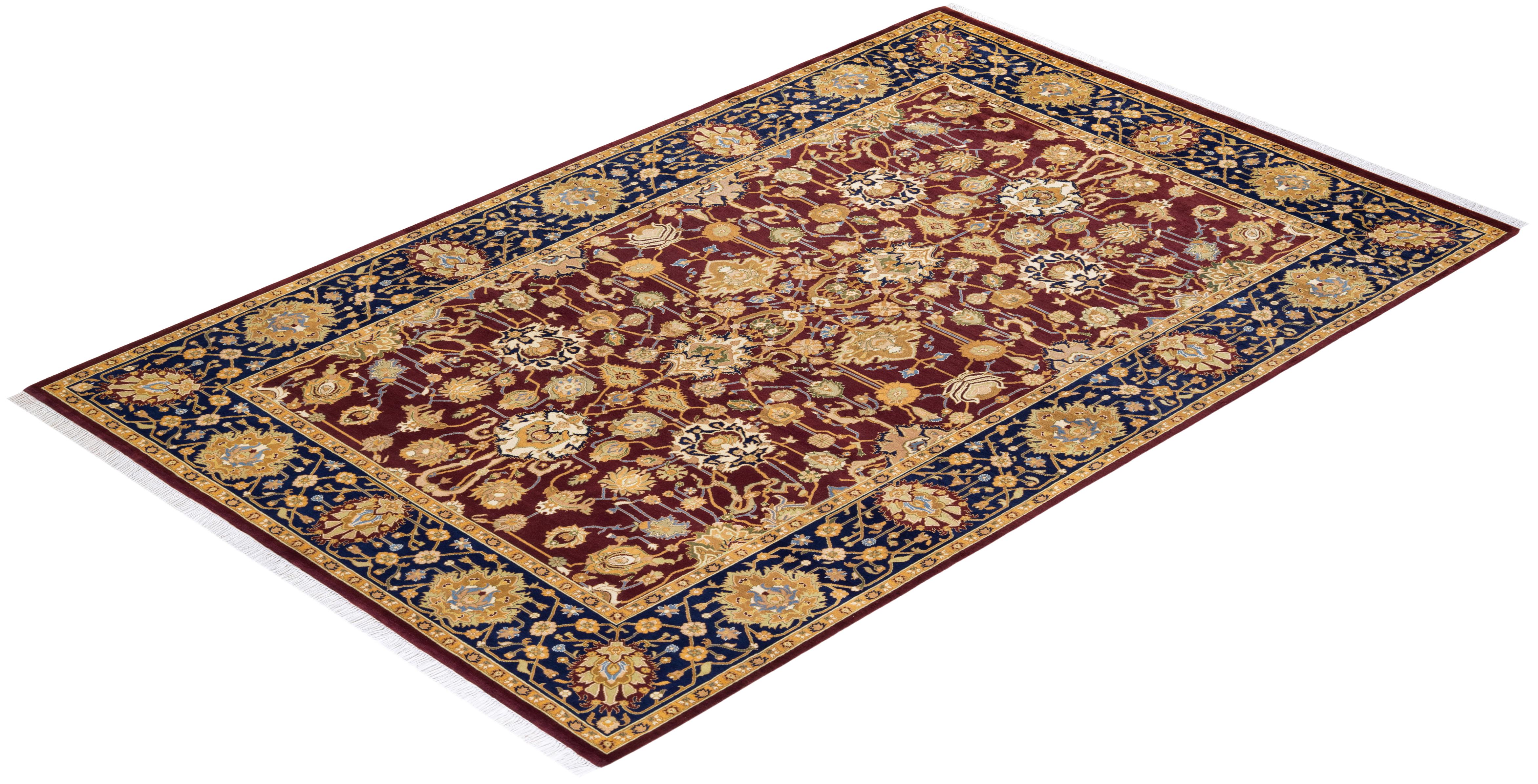 One of Kind Hand Knotted Traditional Oriental Mogul Red Area Rug For Sale 2