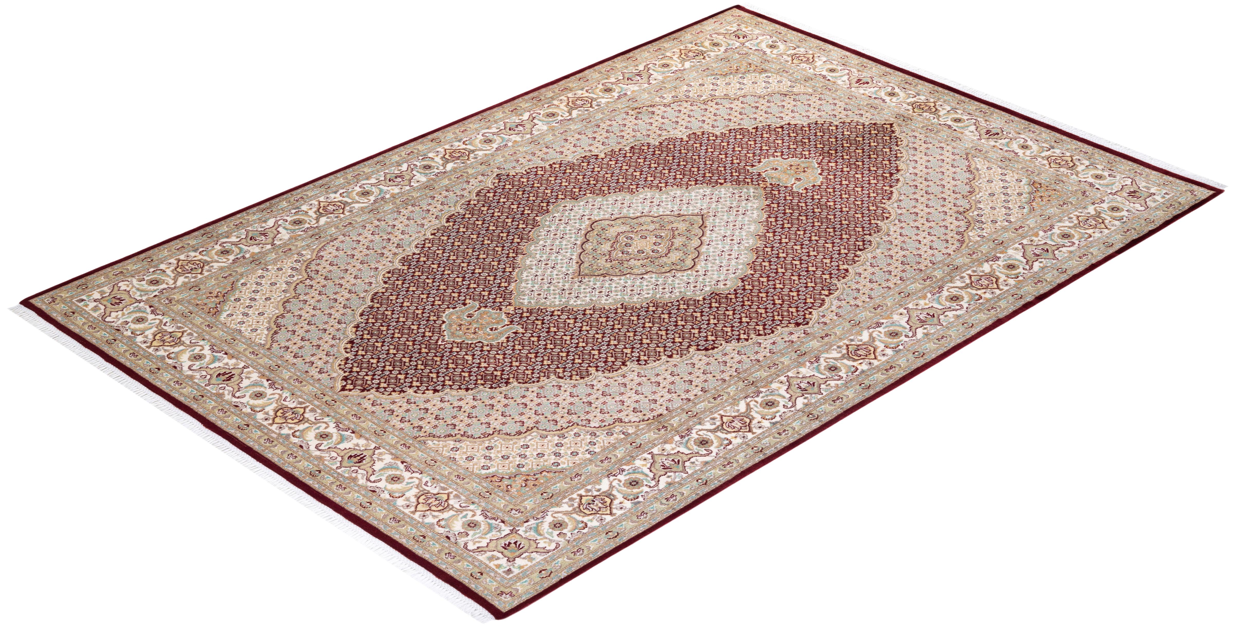 Handgeknpfter traditioneller orientalischer Mogul-Teppich in Rot, Unikat im Angebot 2