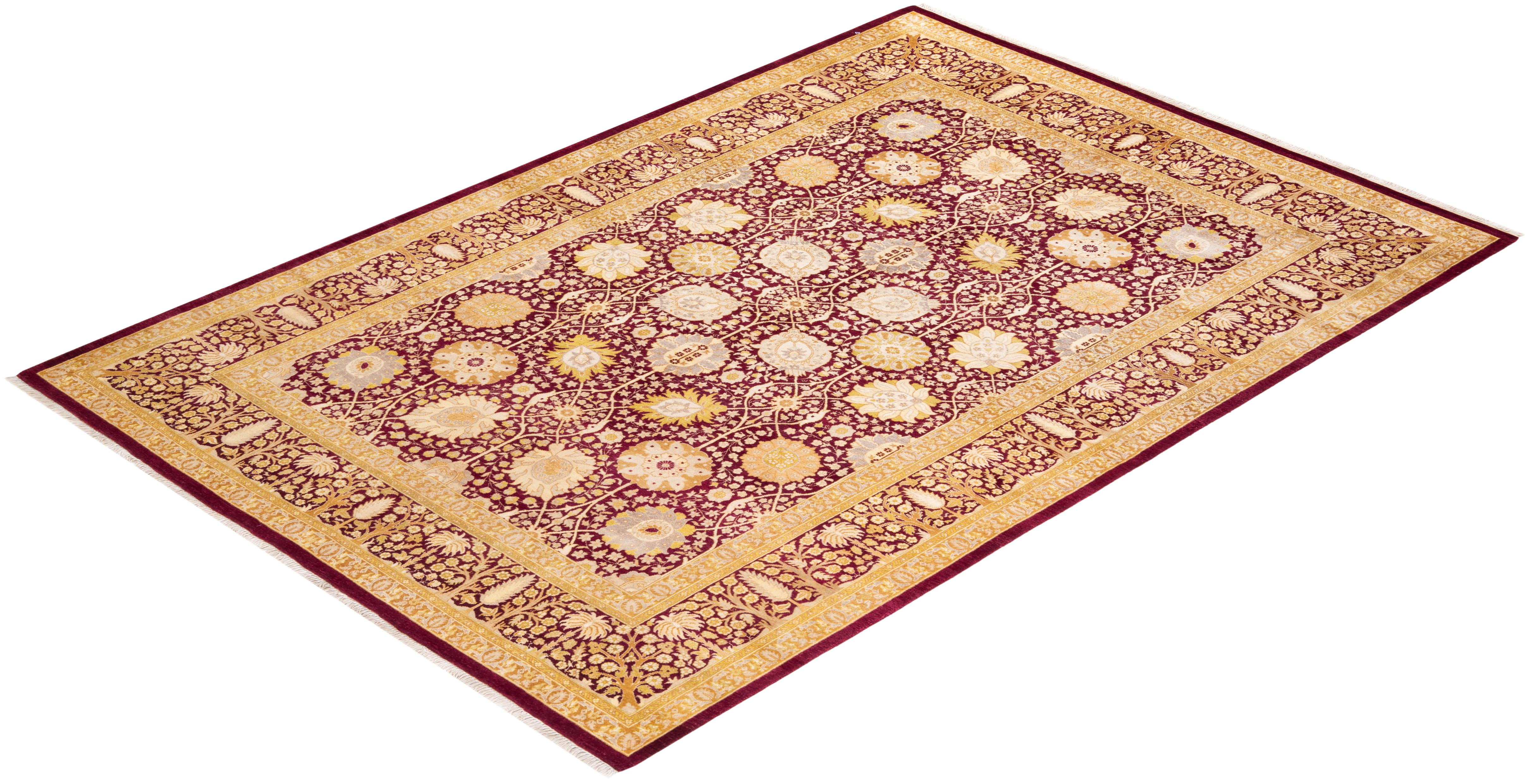 Handgeknpfter traditioneller orientalischer Mogul-Teppich in Rot, Unikat im Angebot 2