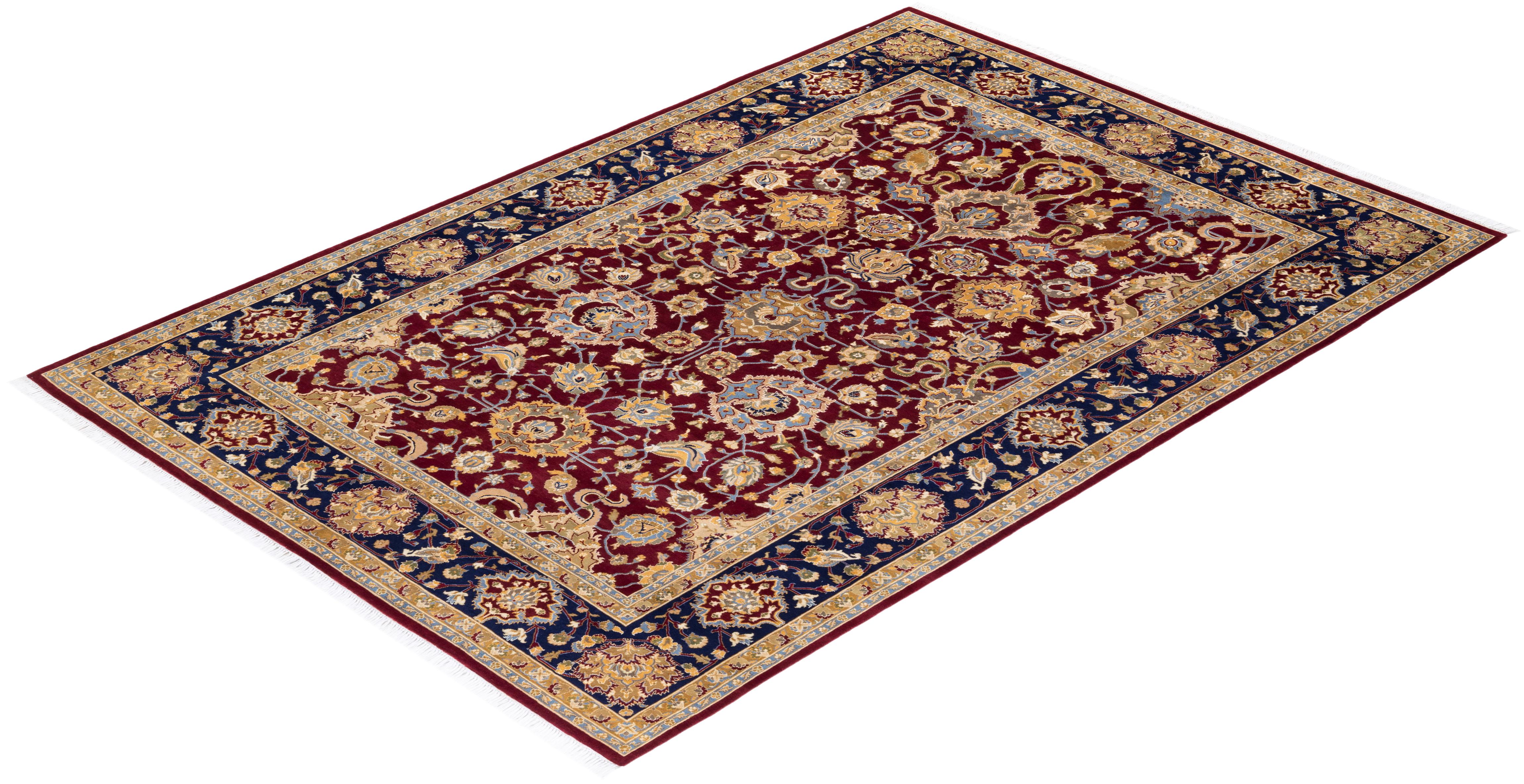 Handgeknpfter traditioneller orientalischer Mogul-Teppich in Rot, Unikat im Angebot 2