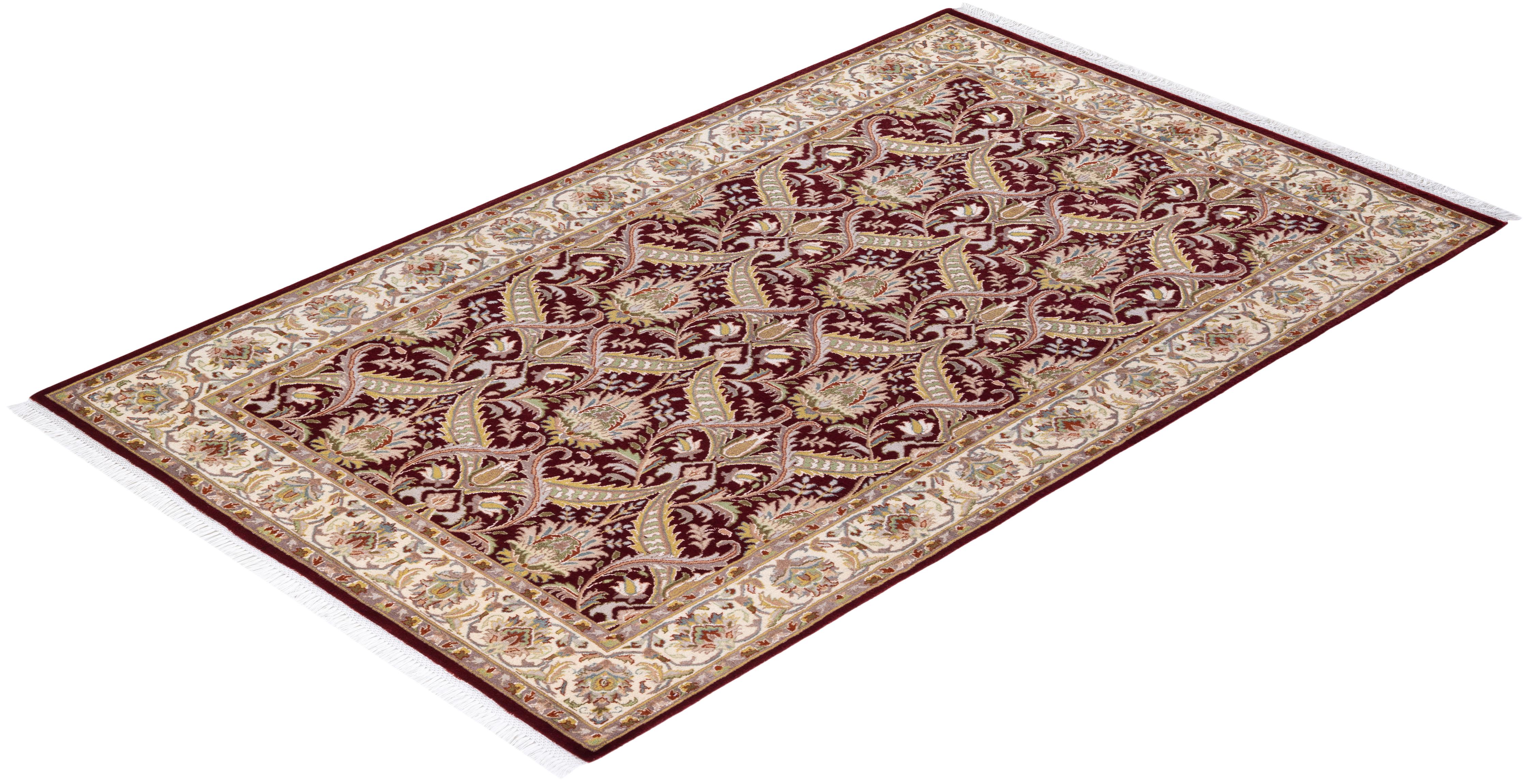 One of a Kind Hand Knotted Traditional Oriental Mogul Red Area Rug For Sale 2