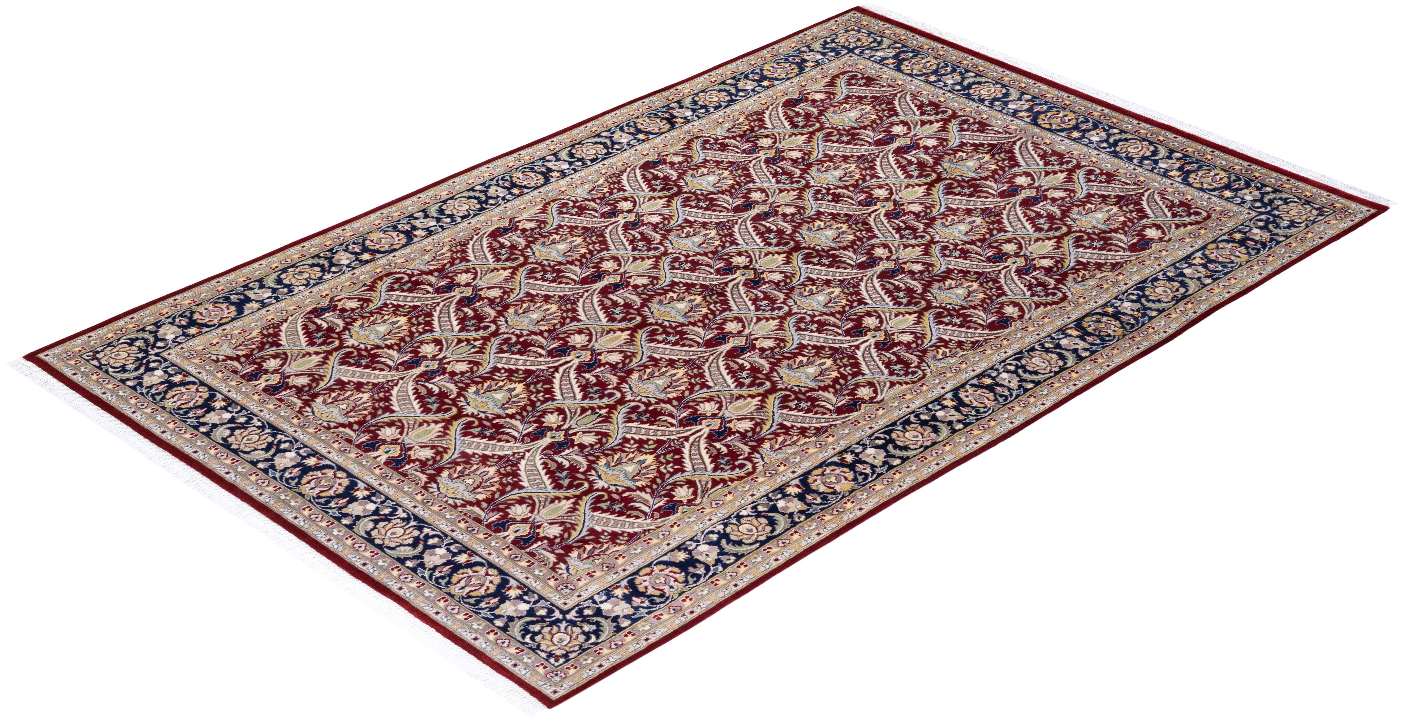 One of a Kind Hand Knotted Traditional Oriental Mogul Red Area Rug For Sale 2