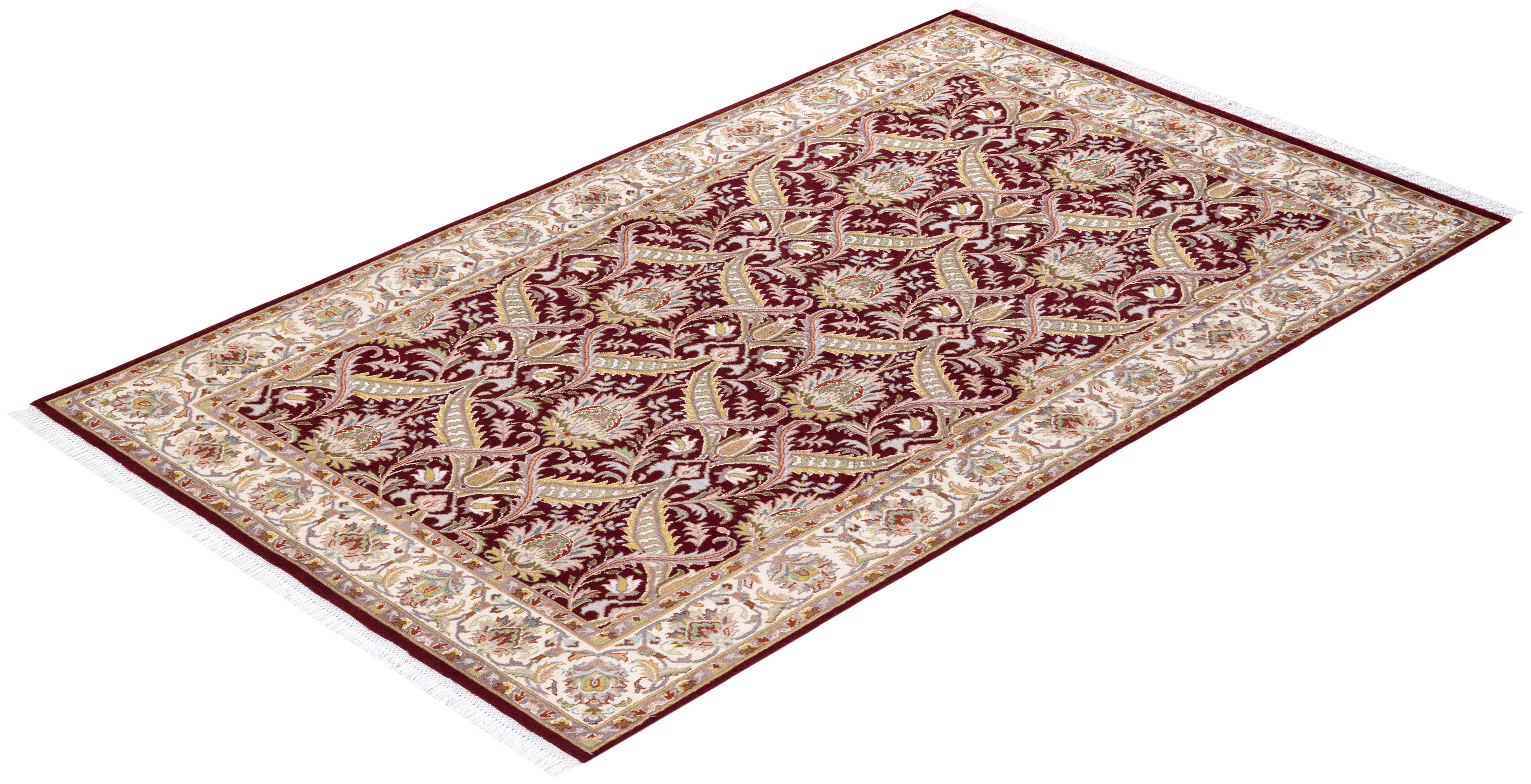 Alfombra única anudada a mano tradicional oriental Mogul roja en venta 2