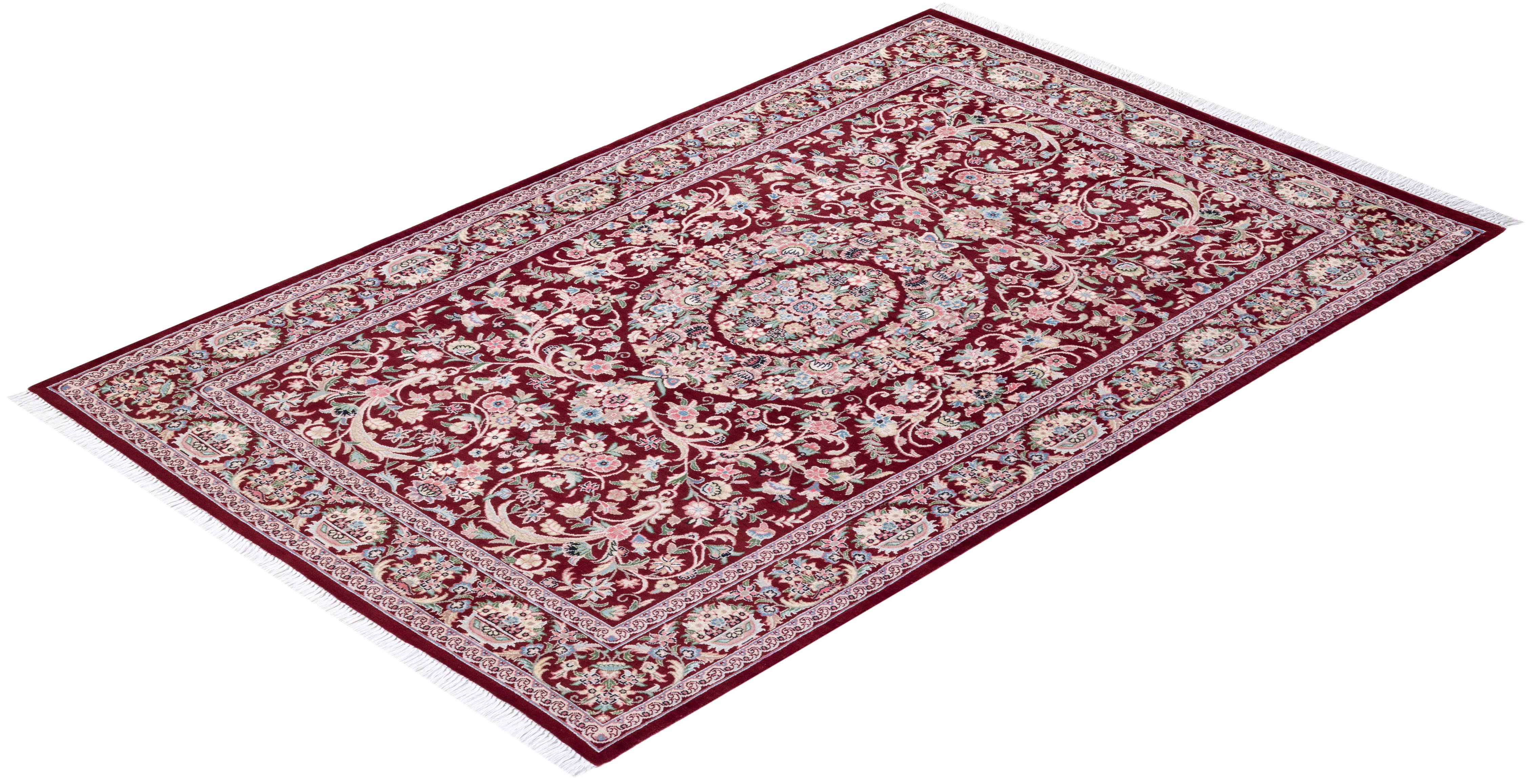 Handgeknpfter traditioneller orientalischer Mogul-Teppich in Rot, Unikat im Angebot 2