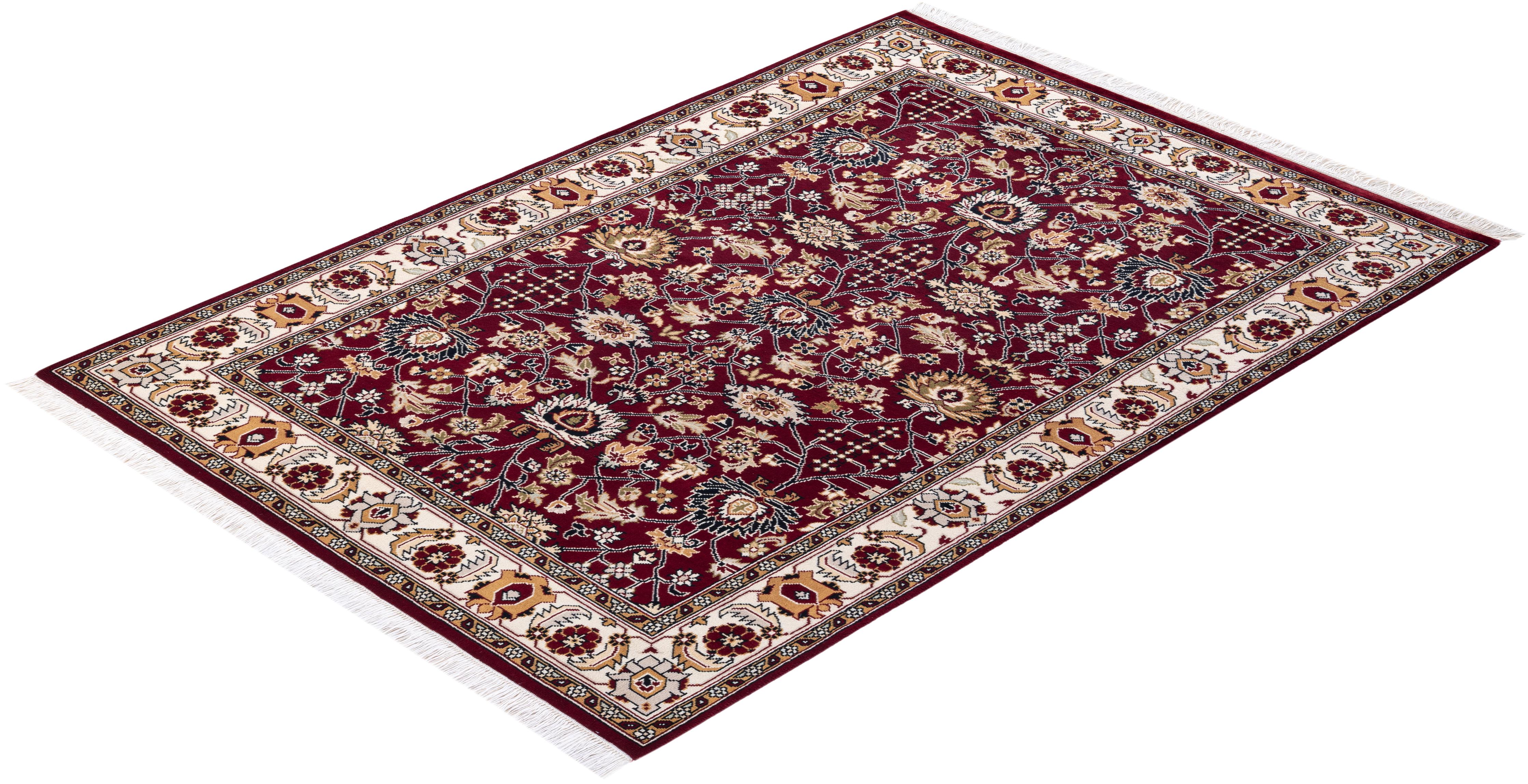 One of a Kind Hand Knotted Traditional Oriental Mogul Red Area Rug For Sale 2