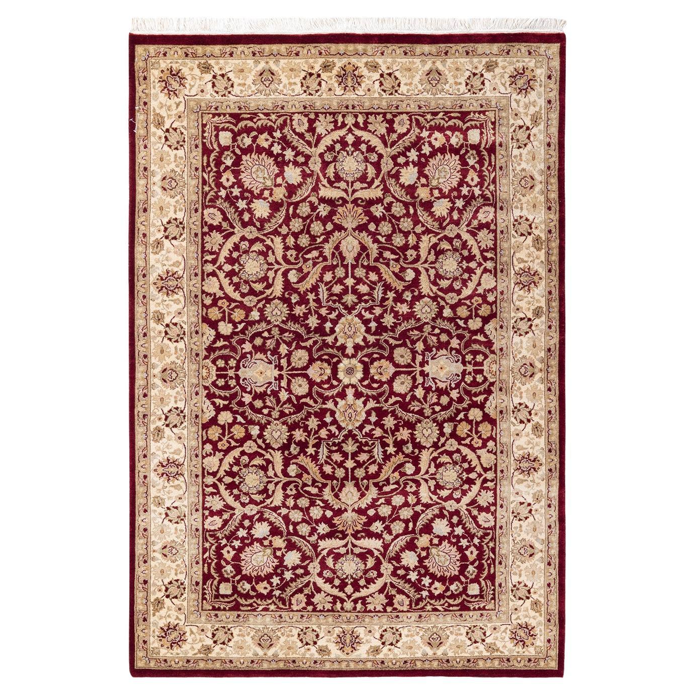 Handgeknpfter traditioneller orientalischer Mogul-Teppich in Rot, Unikat