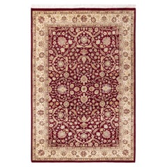 Handgeknpfter traditioneller orientalischer Mogul-Teppich in Rot, Unikat