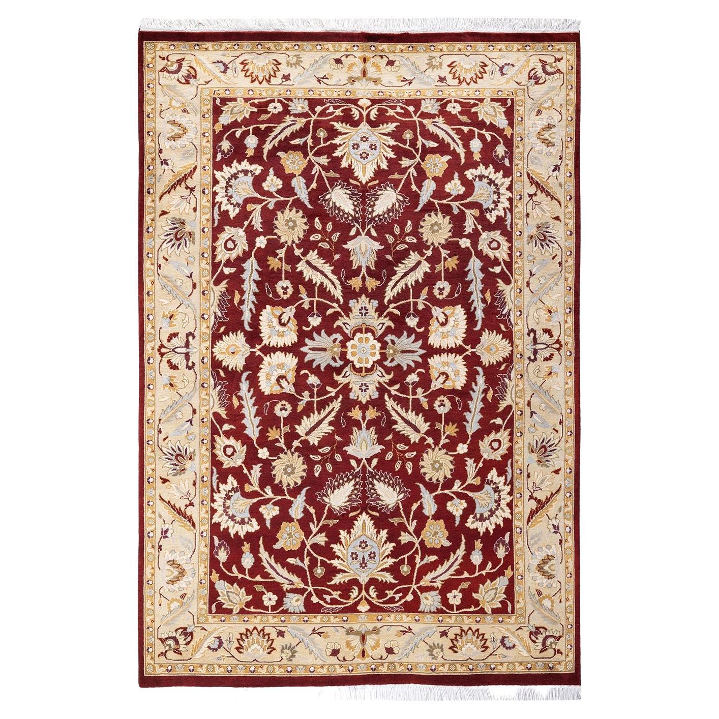 One of a Kind Hand Knotted Traditional Oriental Mogul Red Area Rug For
