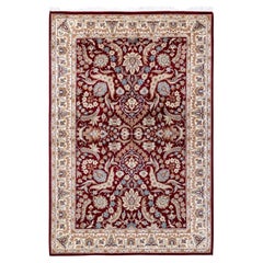 Handgeknpfter traditioneller orientalischer Mogul-Teppich in Rot, Unikat