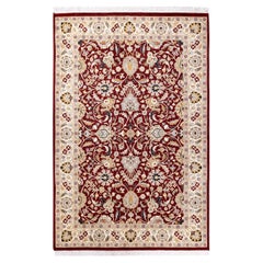 Tapis traditionnel oriental Mogul rouge, unique en son genre, nou  la main.