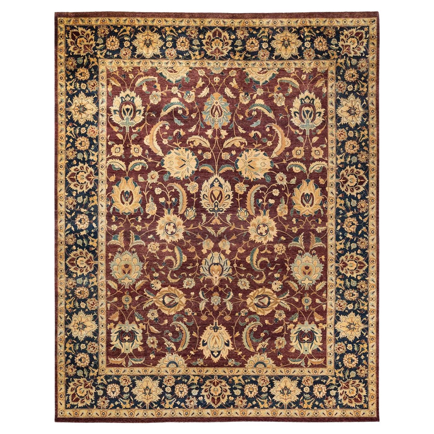 One of a Kind Hand Knotted Traditional Oriental Mogul Red Area Rug For Sale