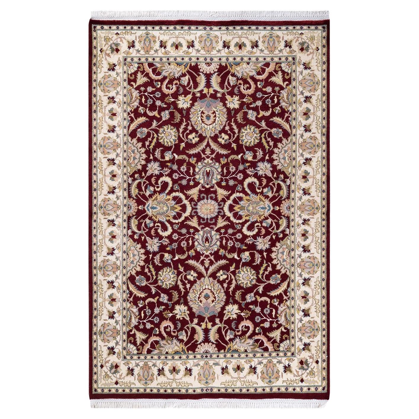 One of a Kind Hand Knotted Traditional Oriental Mogul Red Area Rug