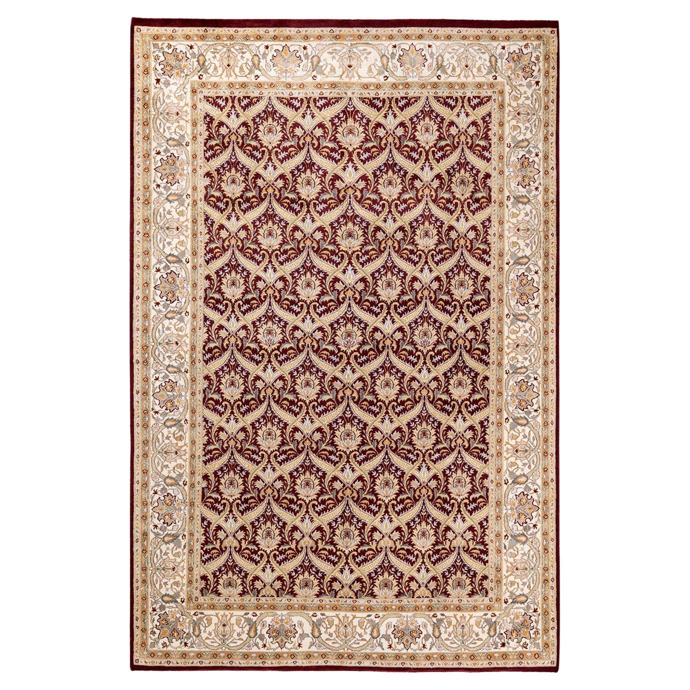 One of a Kind Hand Knotted Traditional Oriental Mogul Red Area Rug For Sale