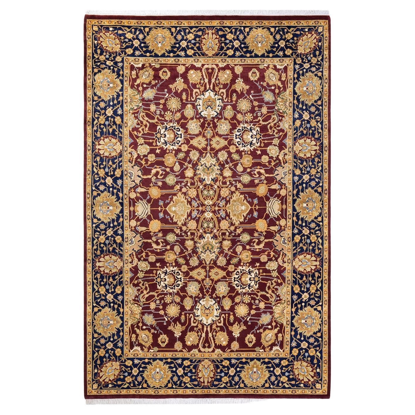One of Kind Hand Knotted Traditional Oriental Mogul Red Area Rug For Sale