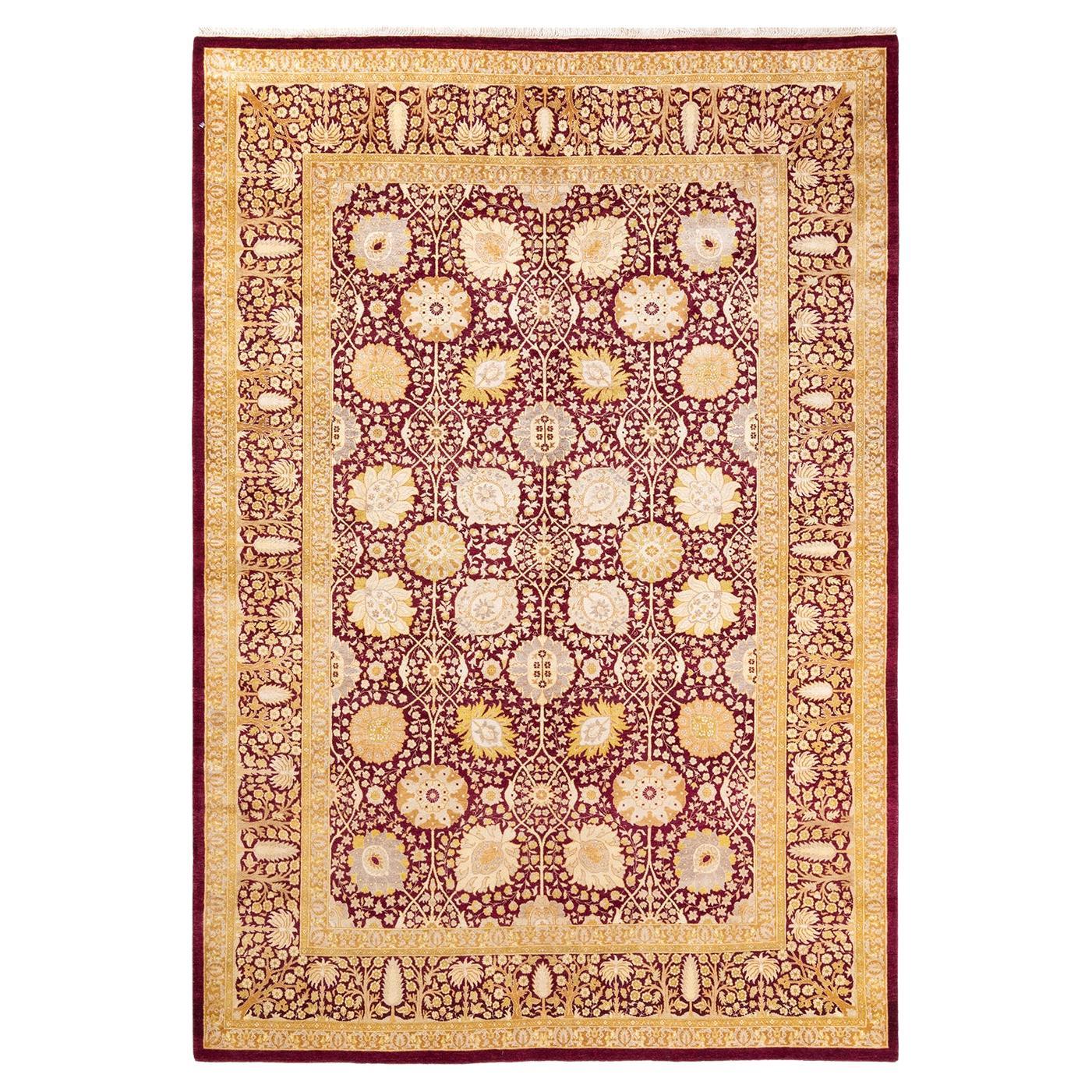 One of a Kind Hand Knotted Traditional Oriental Mogul Red Area Rug